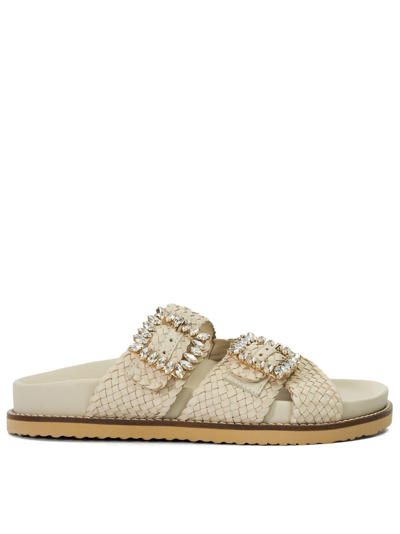 Dune London Lulos Buckle Strap Flat Sandal - White