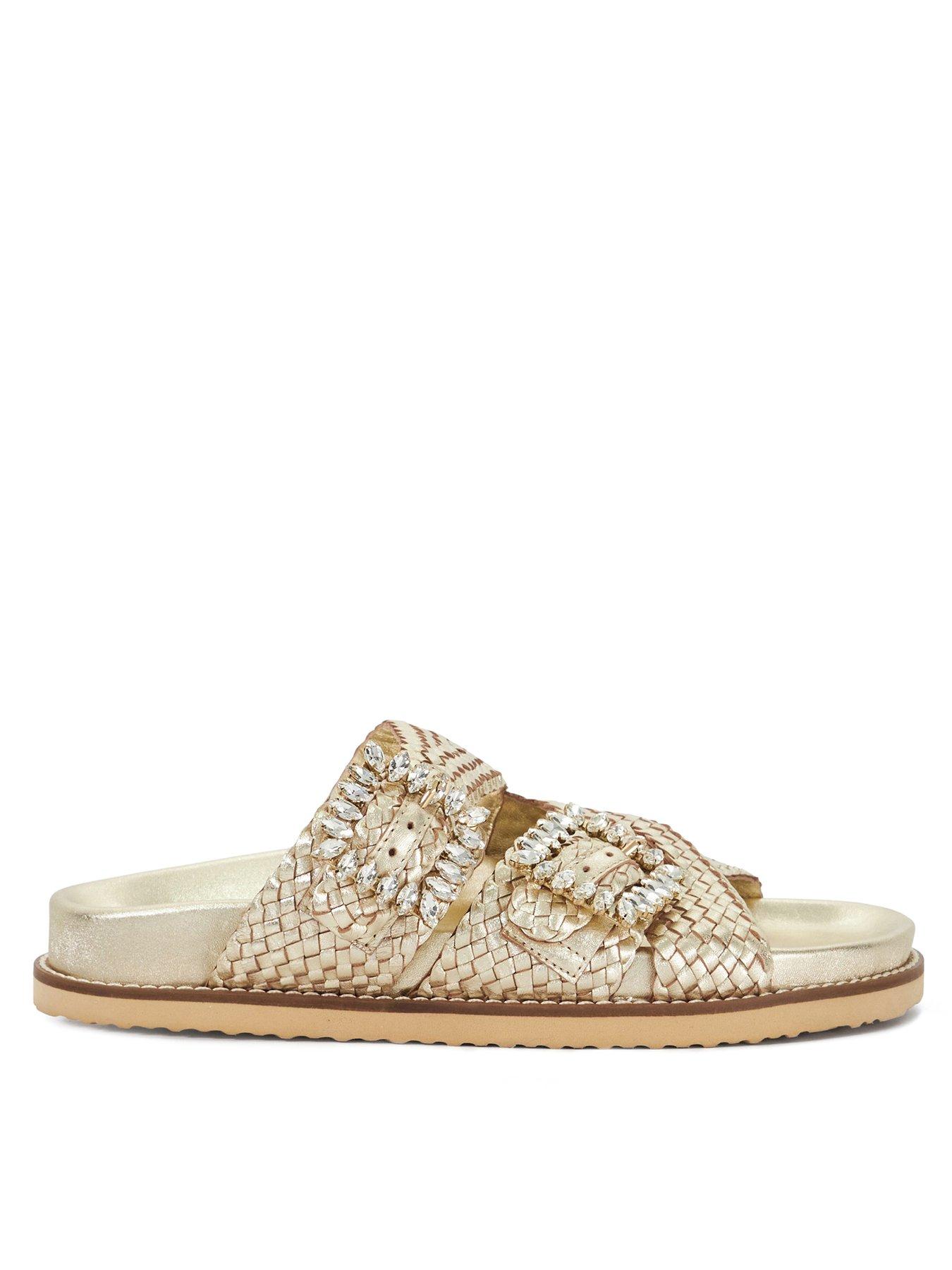 Dune London Lulos Buckle Strap Flat Sandal - Gold