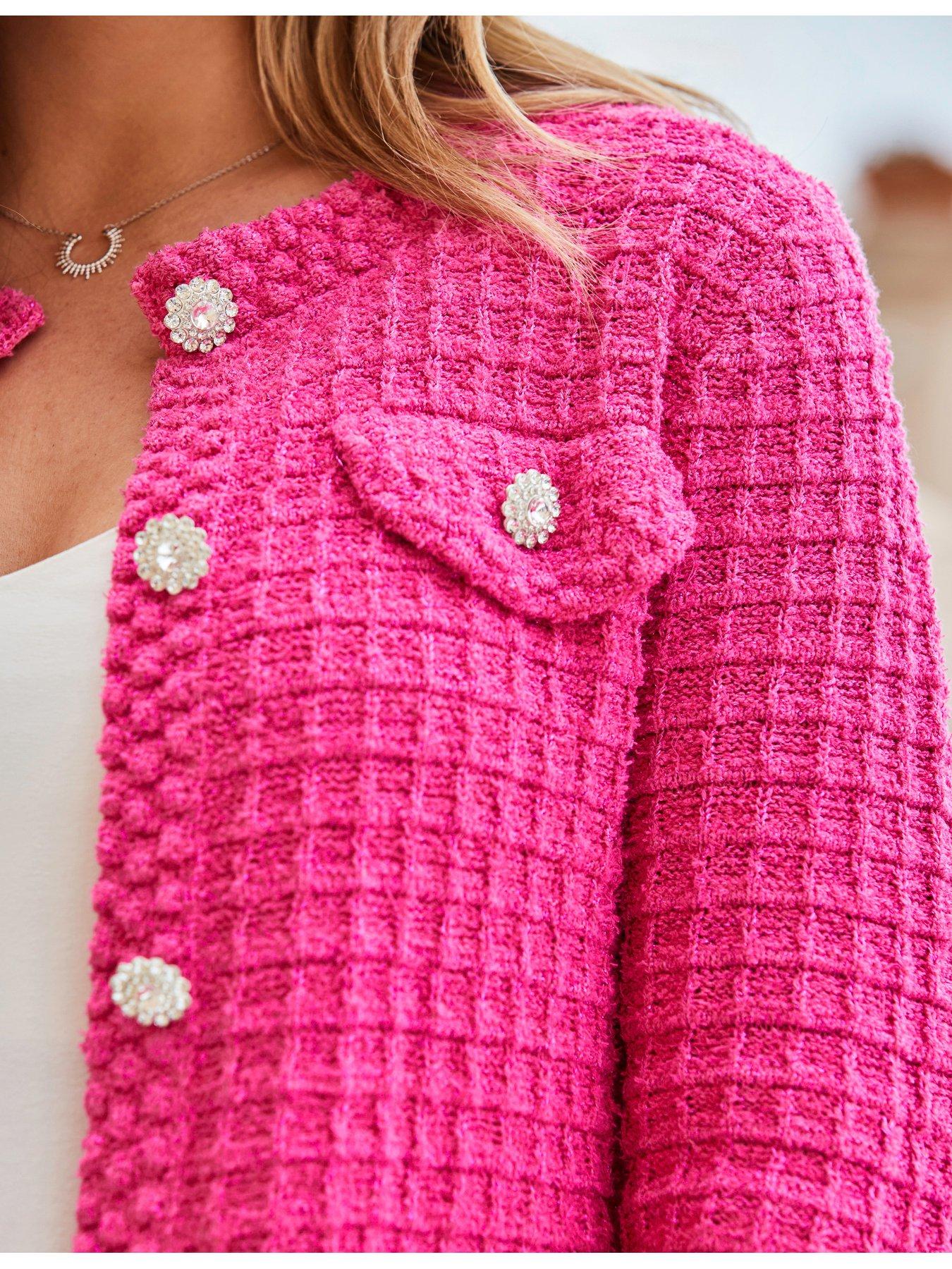 Image 3 of 5 of Sosandar Waffle Stitch Trophy Cardigan - Pink