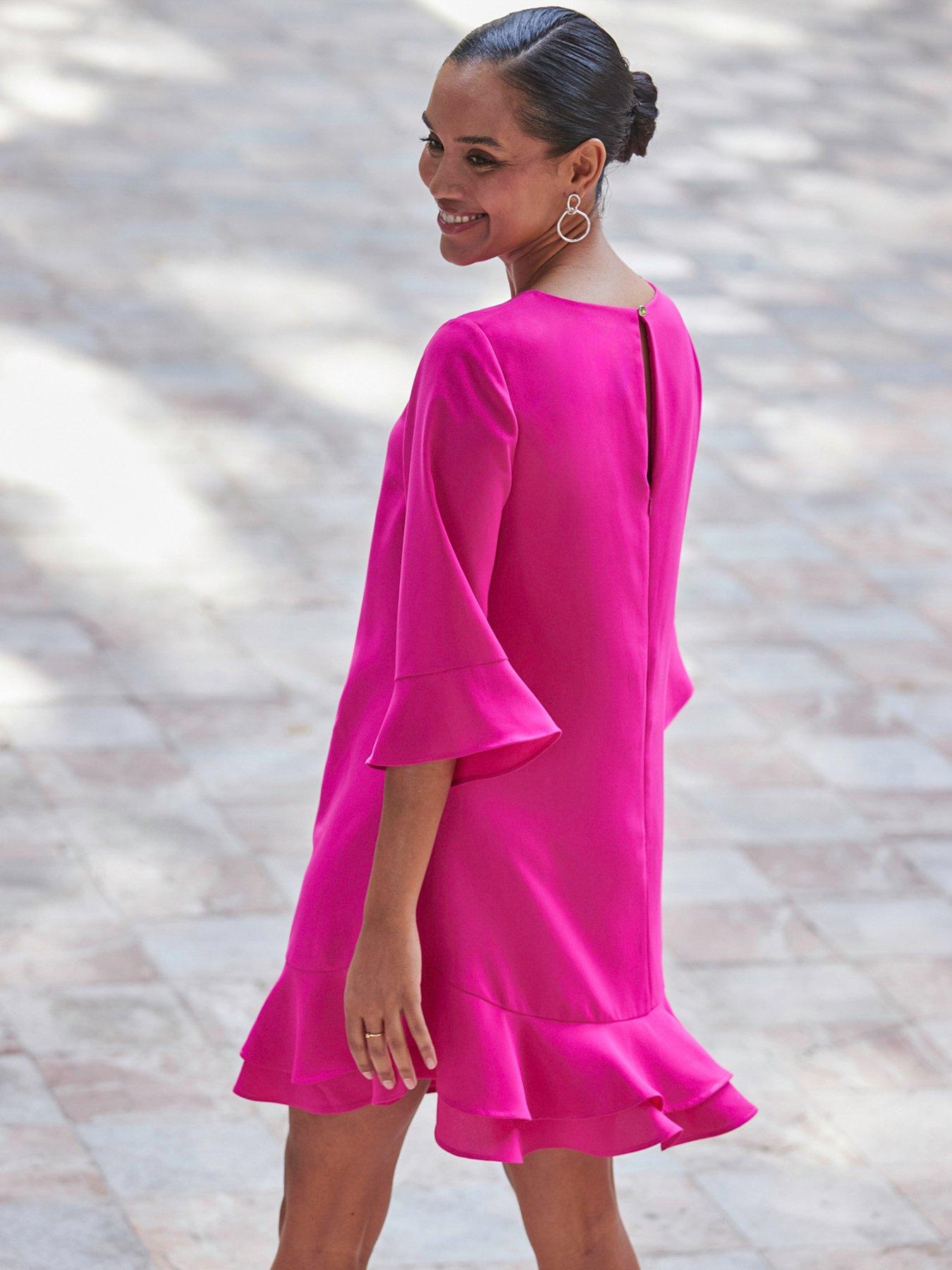  image of sosandar-double-ruffle-hem-shift-dress-dark-pink