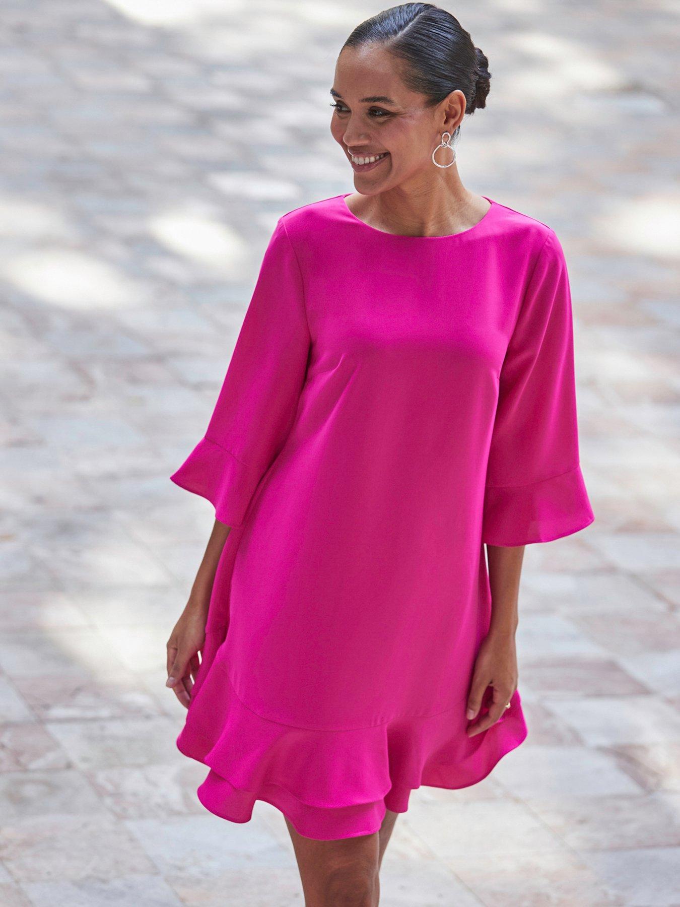  image of sosandar-double-ruffle-hem-shift-dress-dark-pink