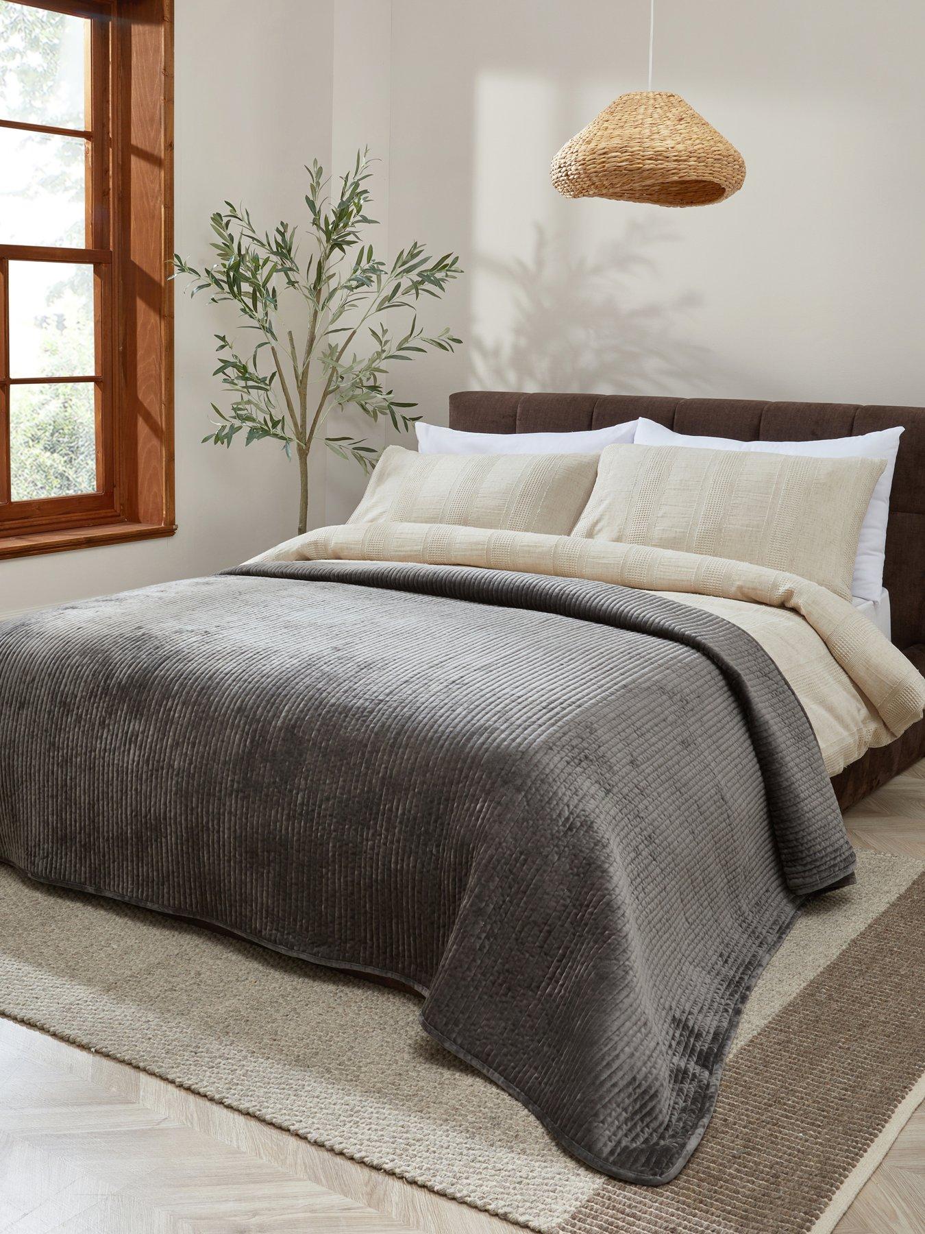 Michelle Keegan Home Velvet Stripe Bedspread 165X240cm - Charcoal