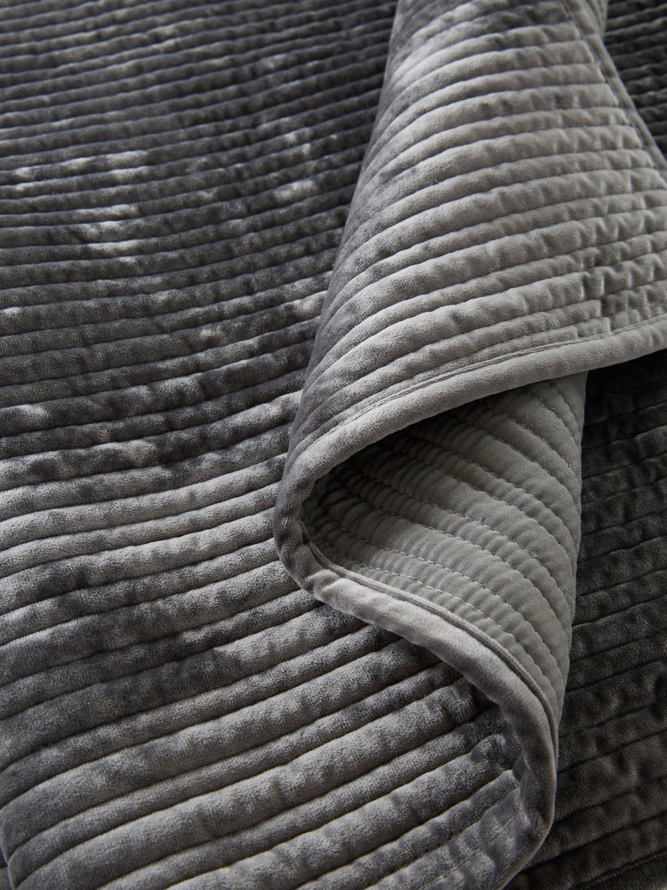 Image 4 of 5 of Michelle Keegan Home Velvet Stripe Bedspread 165X240cm - Charcoal
