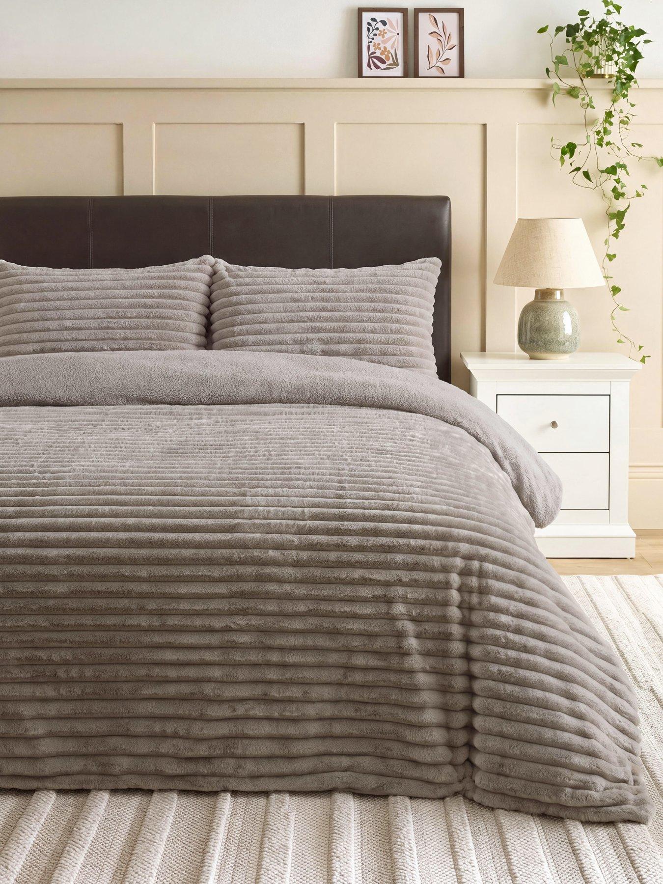 Image 1 of 6 of The Very Collection Ribbed Faux Fur Duvet Set - Grey