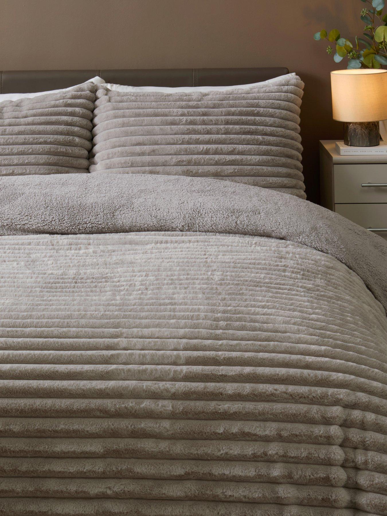 Image 3 of 6 of The Very Collection Ribbed Faux Fur Duvet Set - Grey