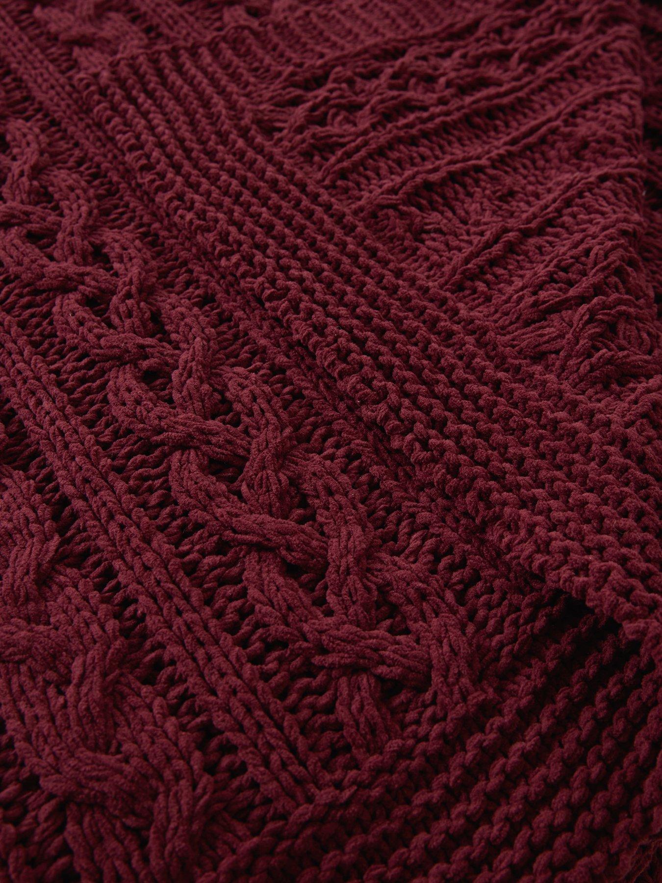 Image 3 of 5 of The Very Collection Chenille Cable Knit Blanket 150 x 240cm - Burgundy