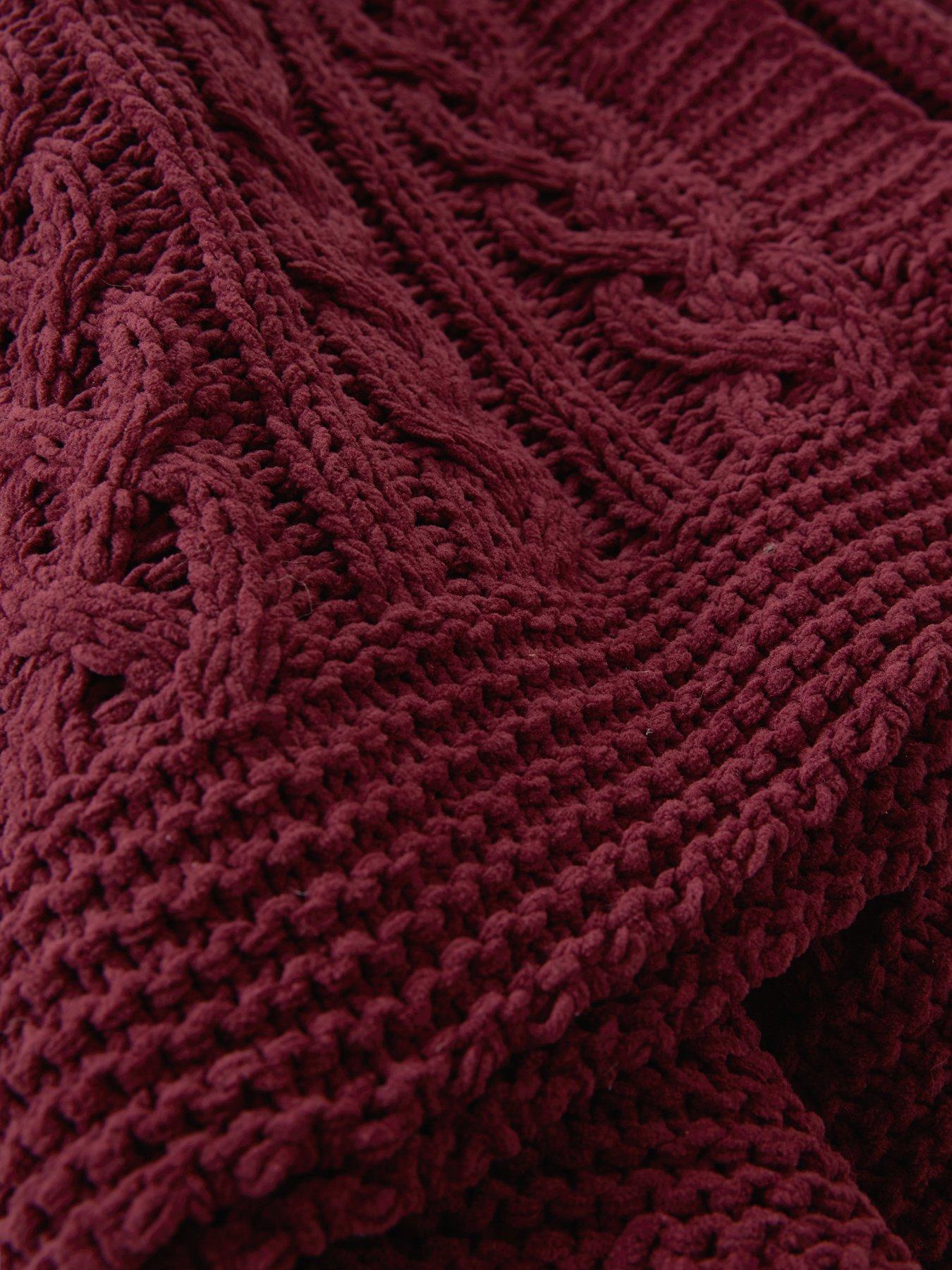 Image 4 of 5 of The Very Collection Chenille Cable Knit Blanket 150 x 240cm - Burgundy