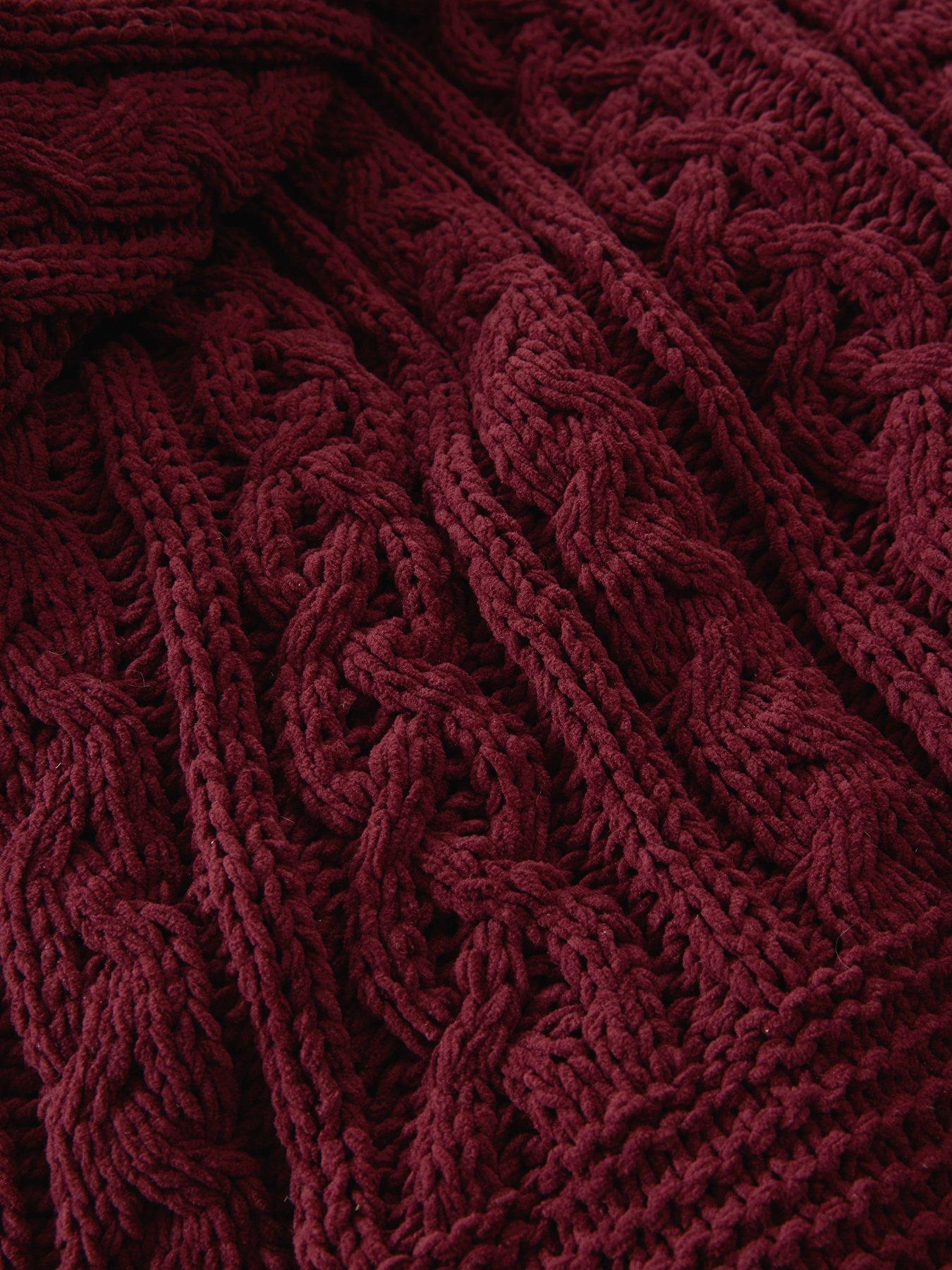 Image 5 of 5 of The Very Collection Chenille Cable Knit Blanket 150 x 240cm - Burgundy