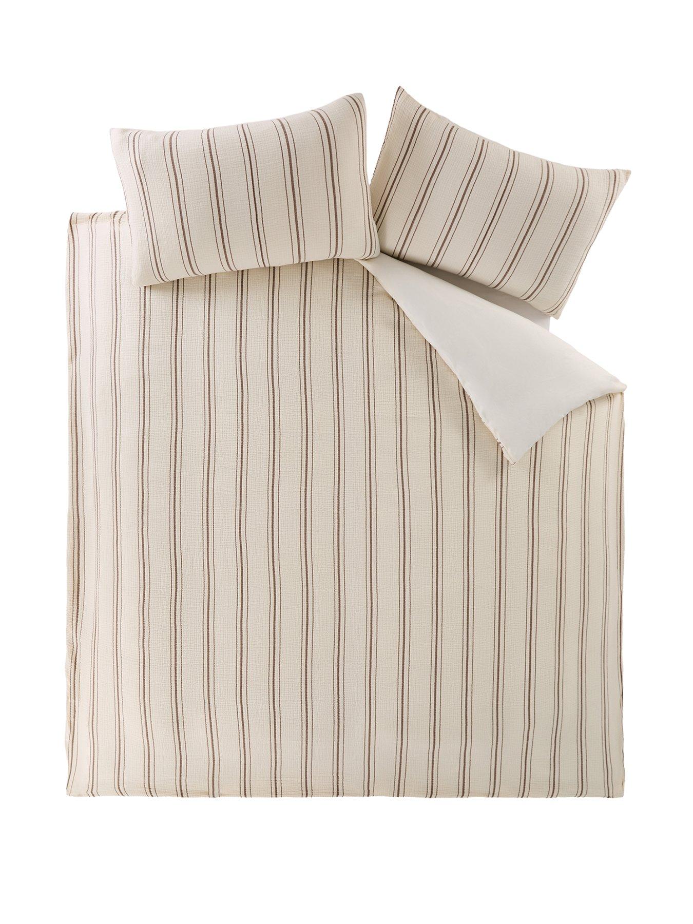 Image 2 of 6 of Michelle Keegan Home Cotton Jacquard Stripe Duvet Set - Cream/Brown