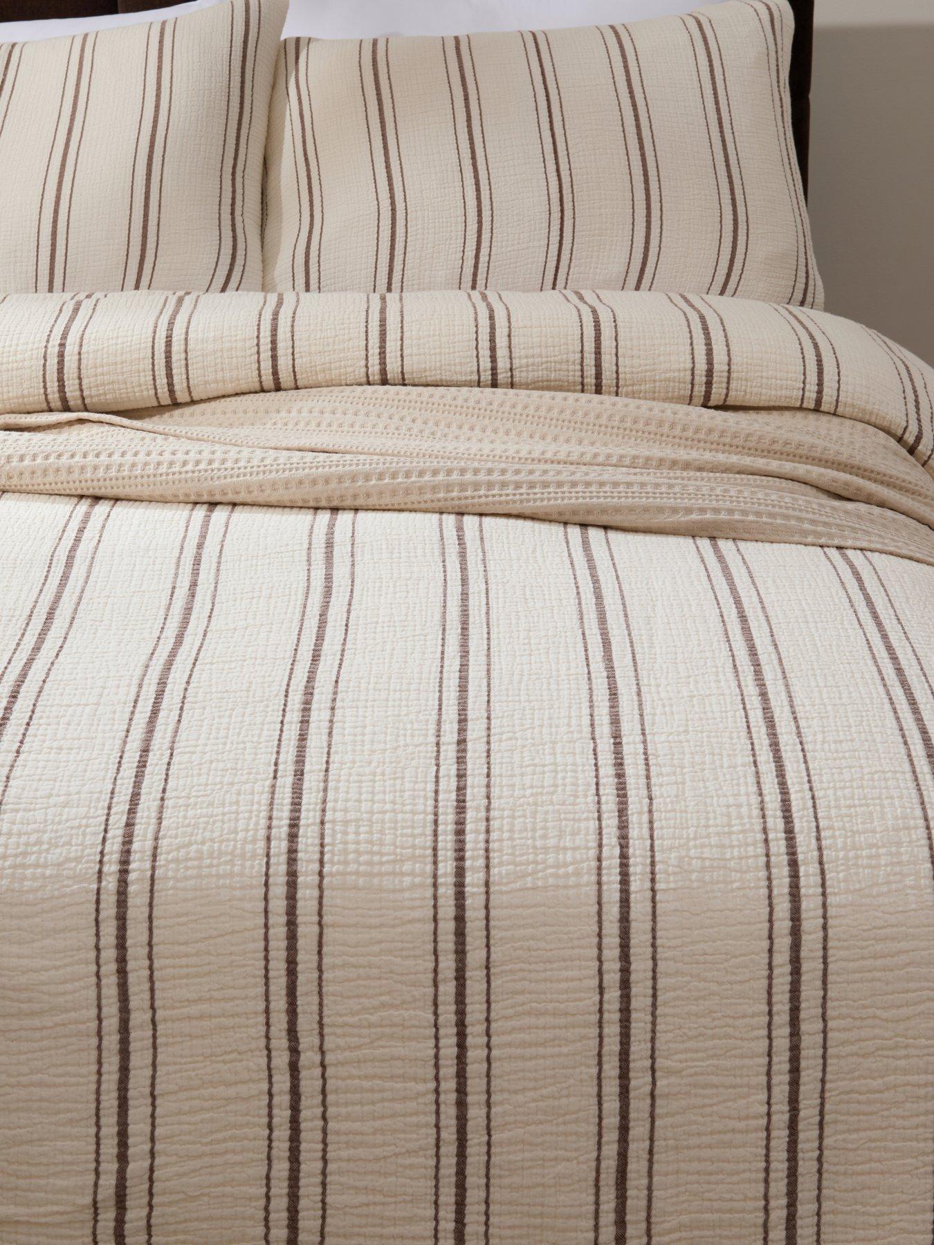 Image 3 of 6 of Michelle Keegan Home Cotton Jacquard Stripe Duvet Set - Cream/Brown