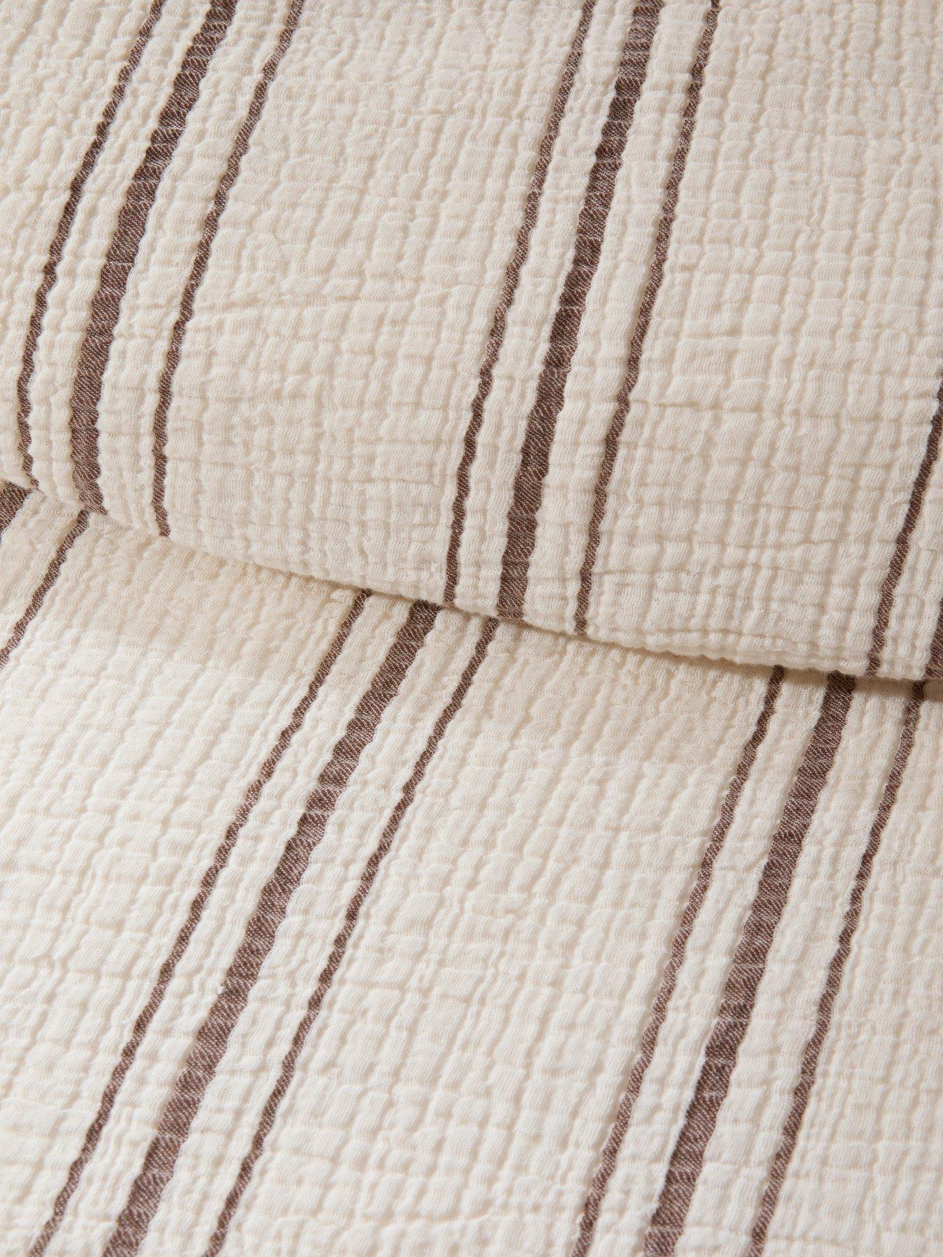 Image 4 of 6 of Michelle Keegan Home Cotton Jacquard Stripe Duvet Set - Cream/Brown