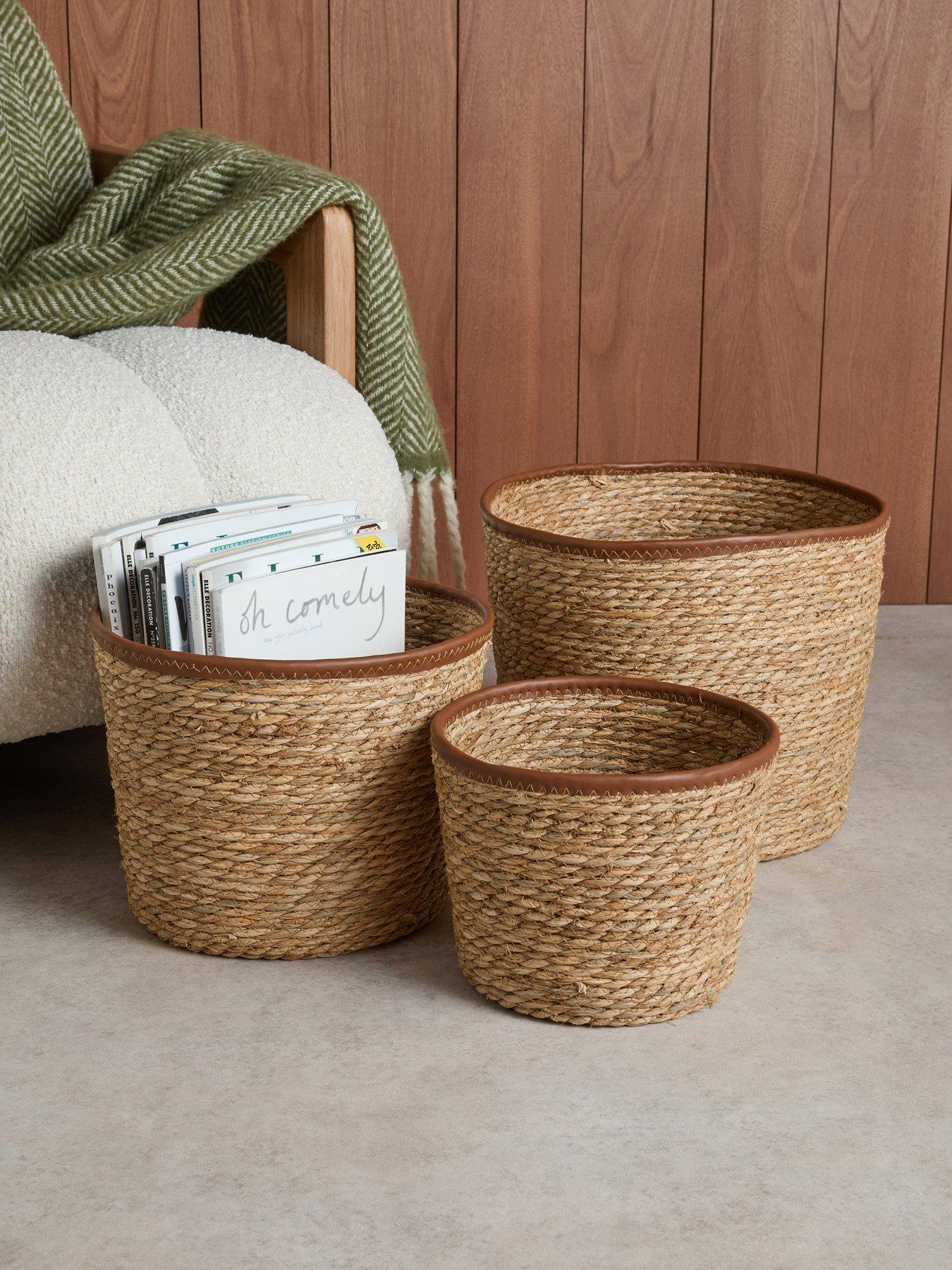 The Very Collection Set Of 3 Round Storage With Leather Trim