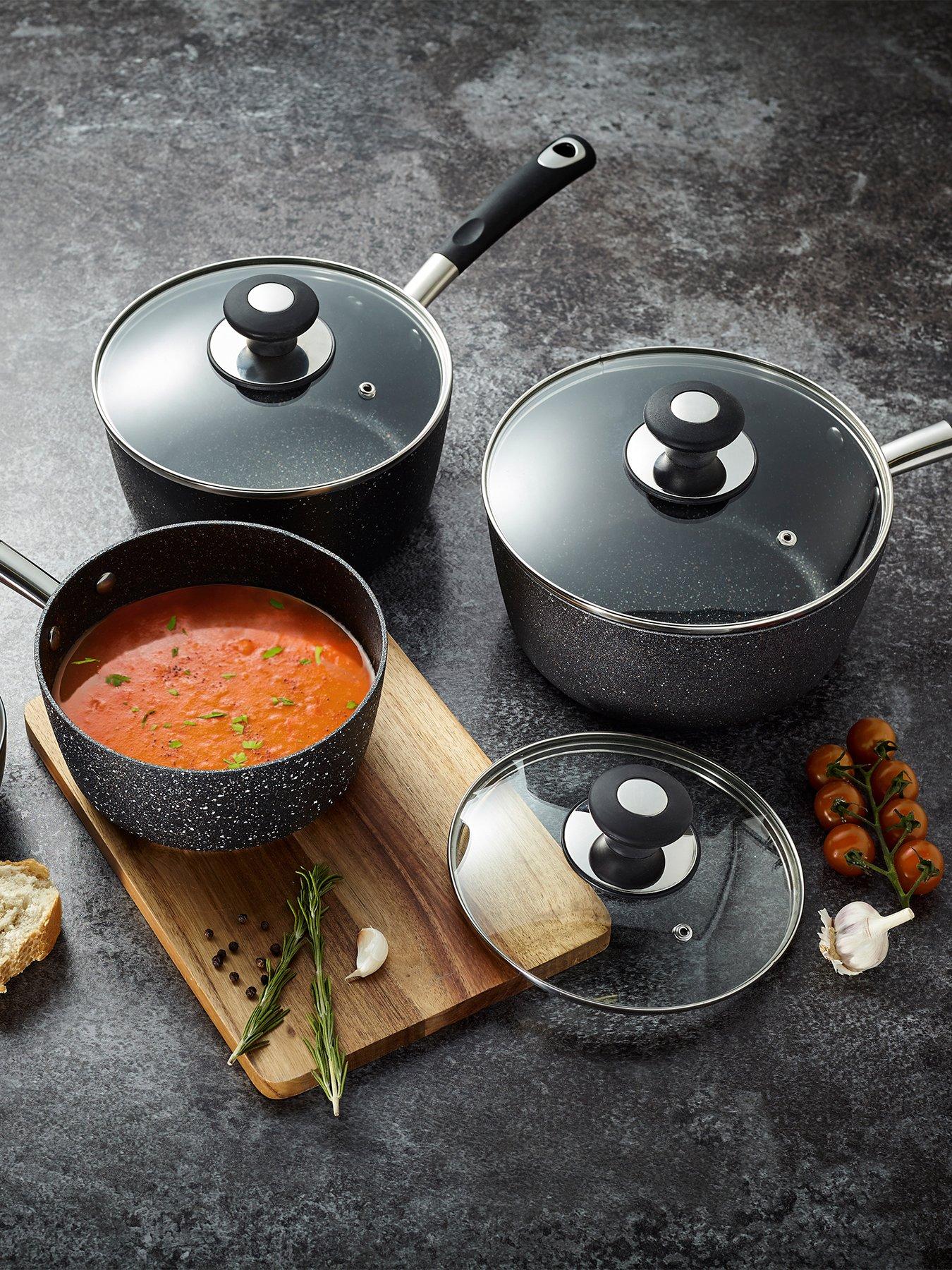 Image 1 of 7 of Tower Precision 3 Piece Non-stick Pan Set, Soft Grip Handles, Black