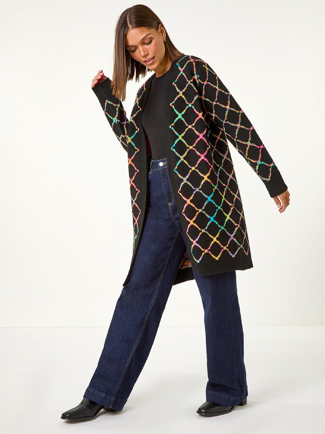 Image 3 of 5 of Roman Longline Geometric Print Knit Cardigan