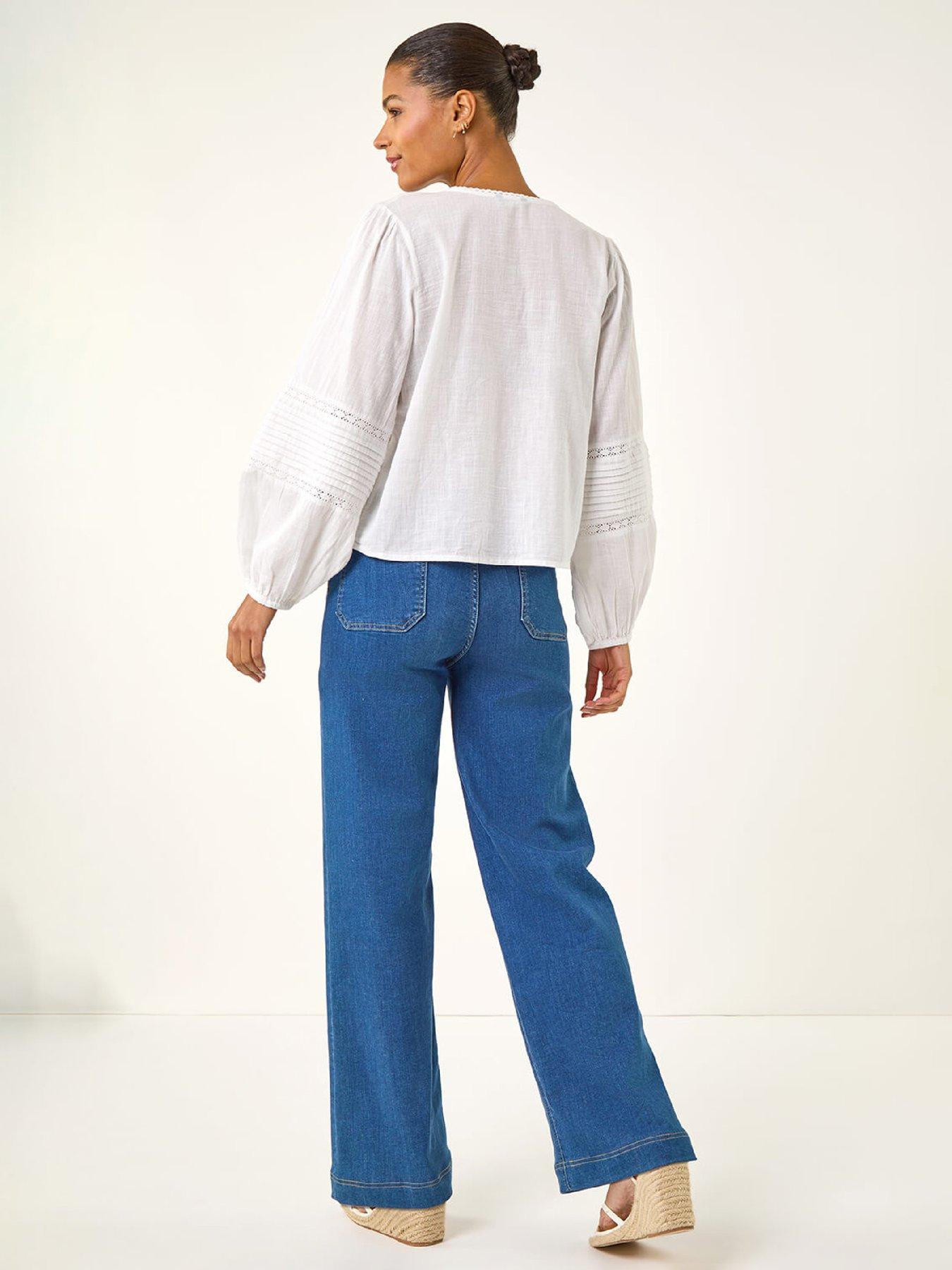Image 2 of 5 of Roman Pleated V-neck Cotton Blouse