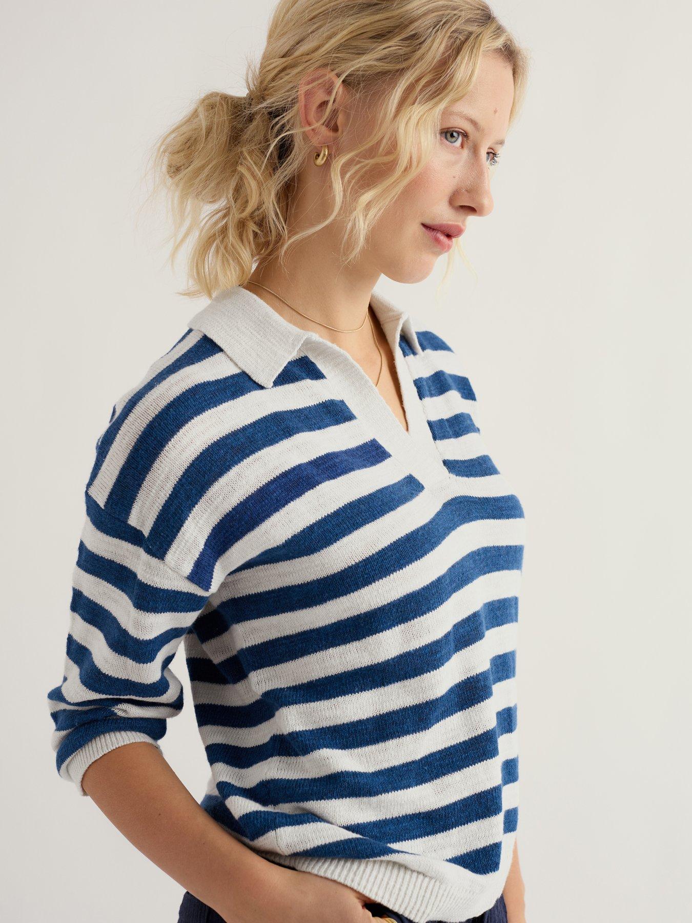 Seasalt Cornwall Gwynver Jumper Cornish Dark Voyage - Chalk/Blue