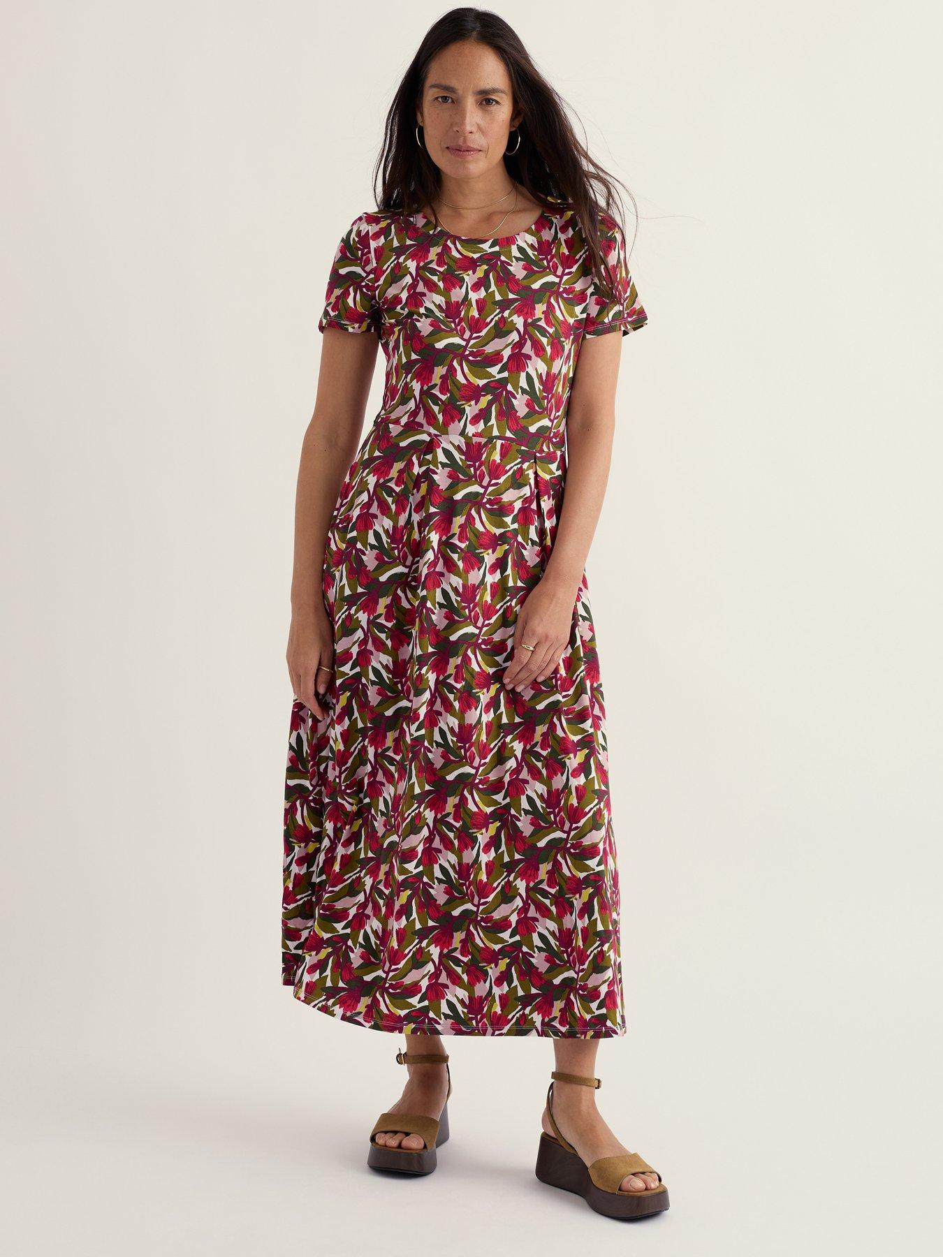 Seasalt Cornwall Short Sleeves Veronica Dress Abstract Protea Chalk - Multi
