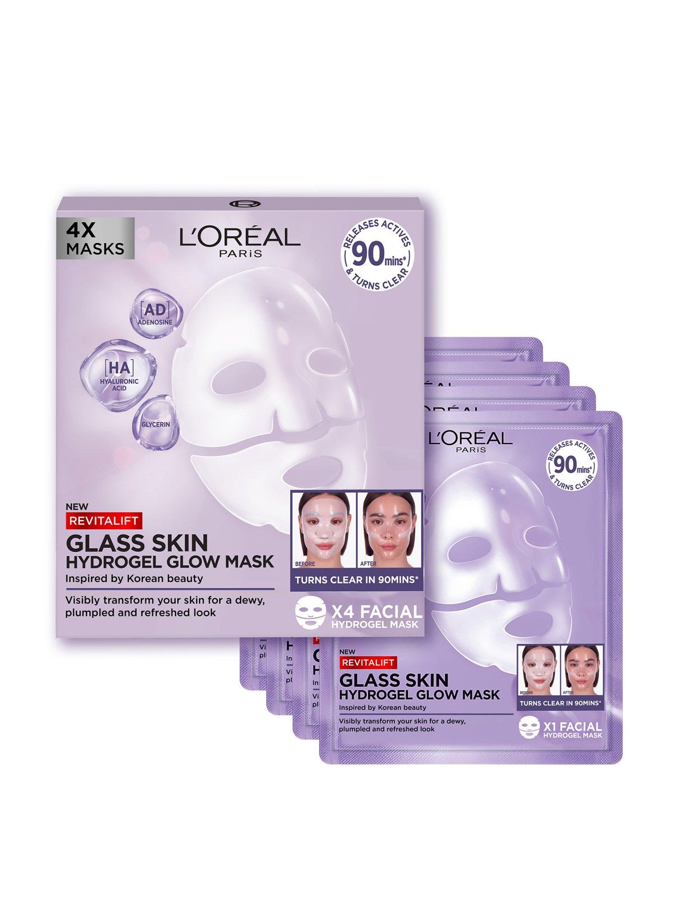 Image 1 of 8 of L'Oreal Paris Revitalift Filler Glass Skin Hydrogel Glow Mask 4 Pack