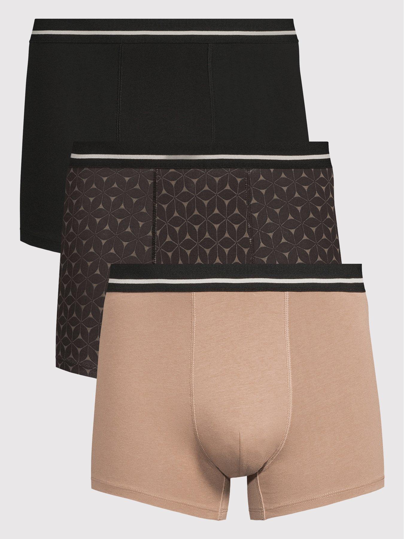 The Very Collection Men's Printed Trunks 3 Pack - Brown/Black Mix