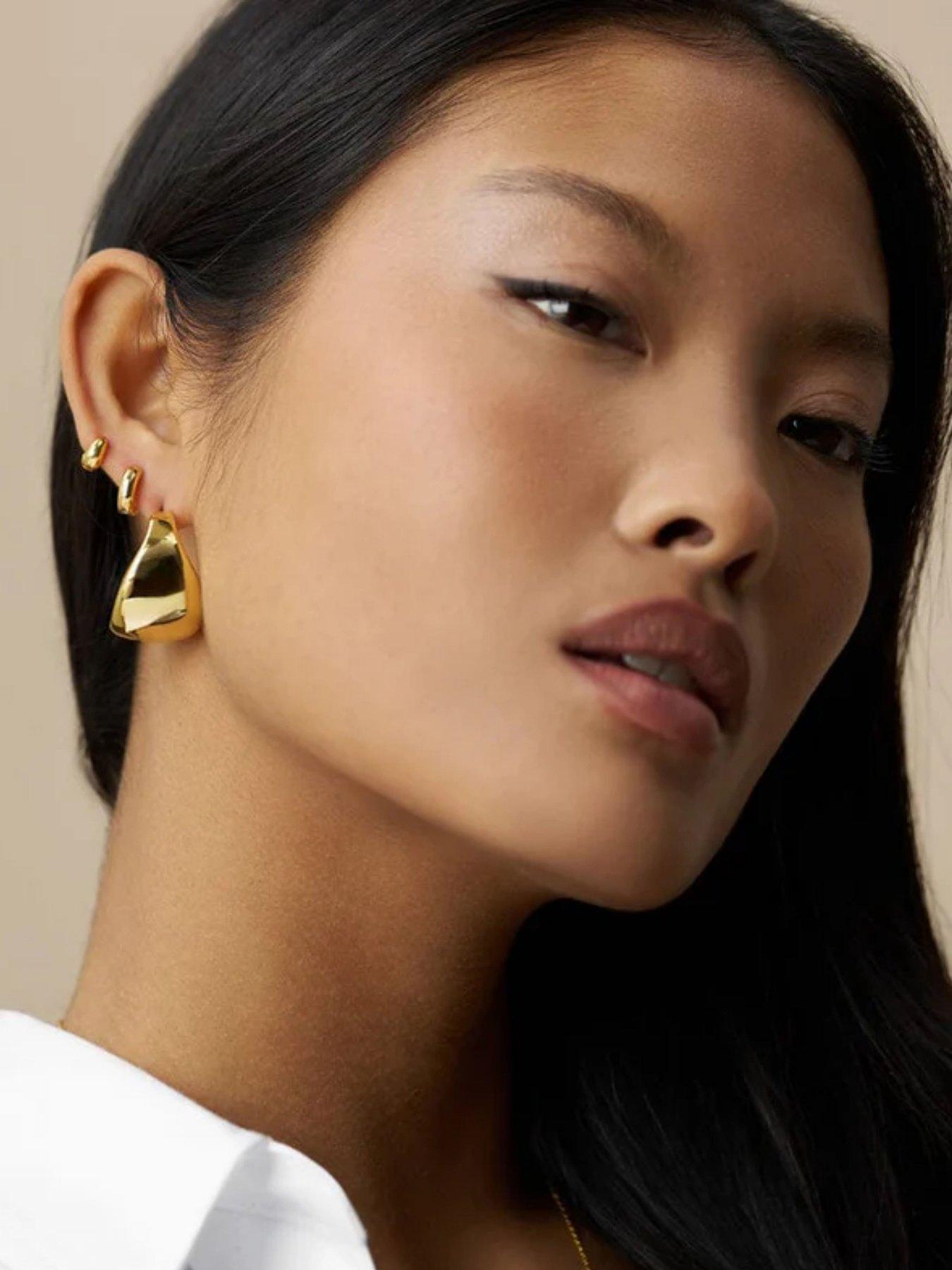 Image 1 of 2 of Orelia Statement Taper Metal Hoop Earrings