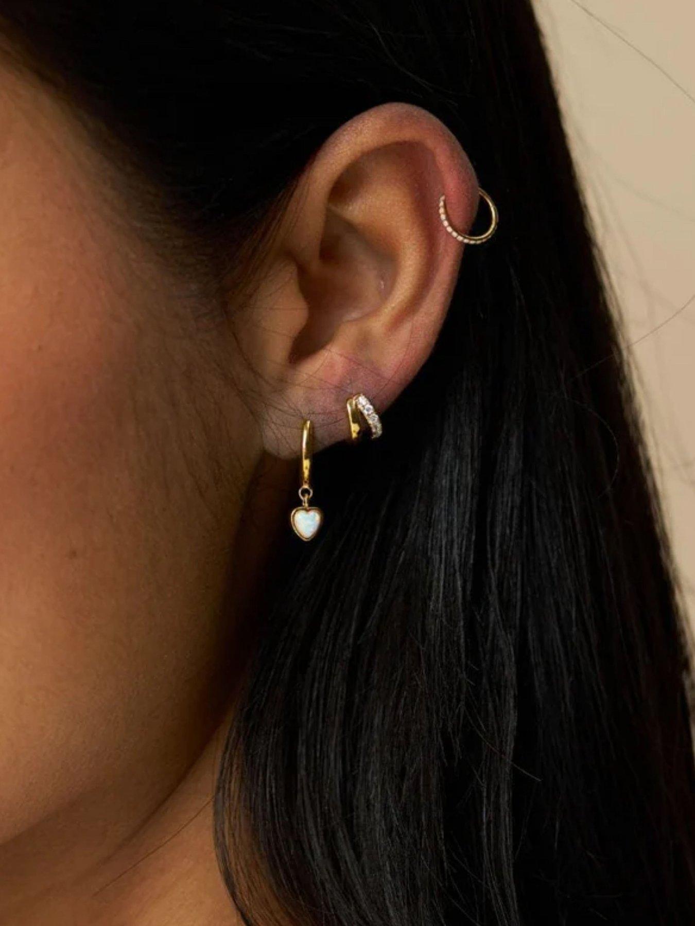 Orelia Opal Heart Drop Huggie Hoop Earrings