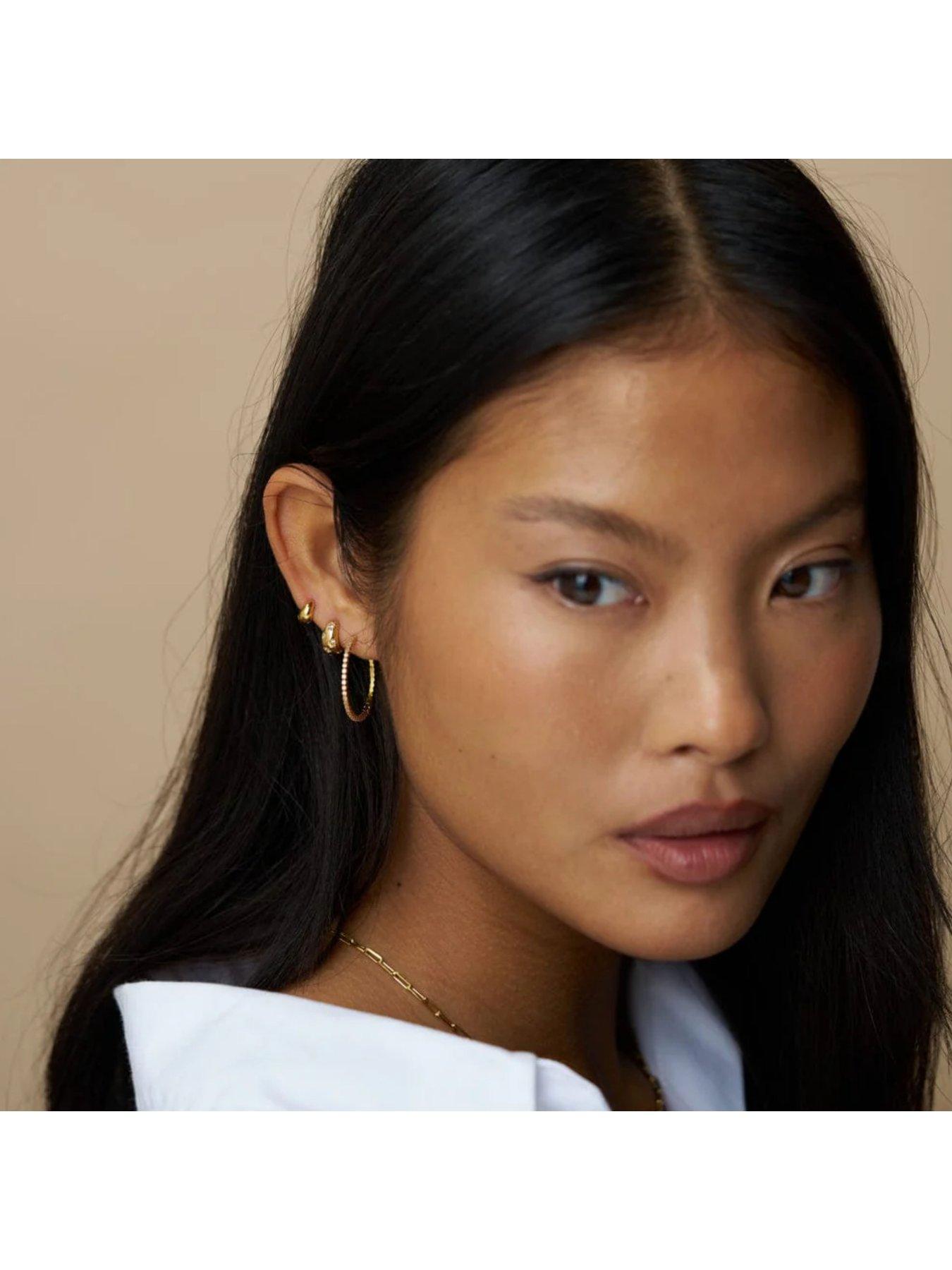  image of orelia-fine-pave-mid-size-hoop-earrings