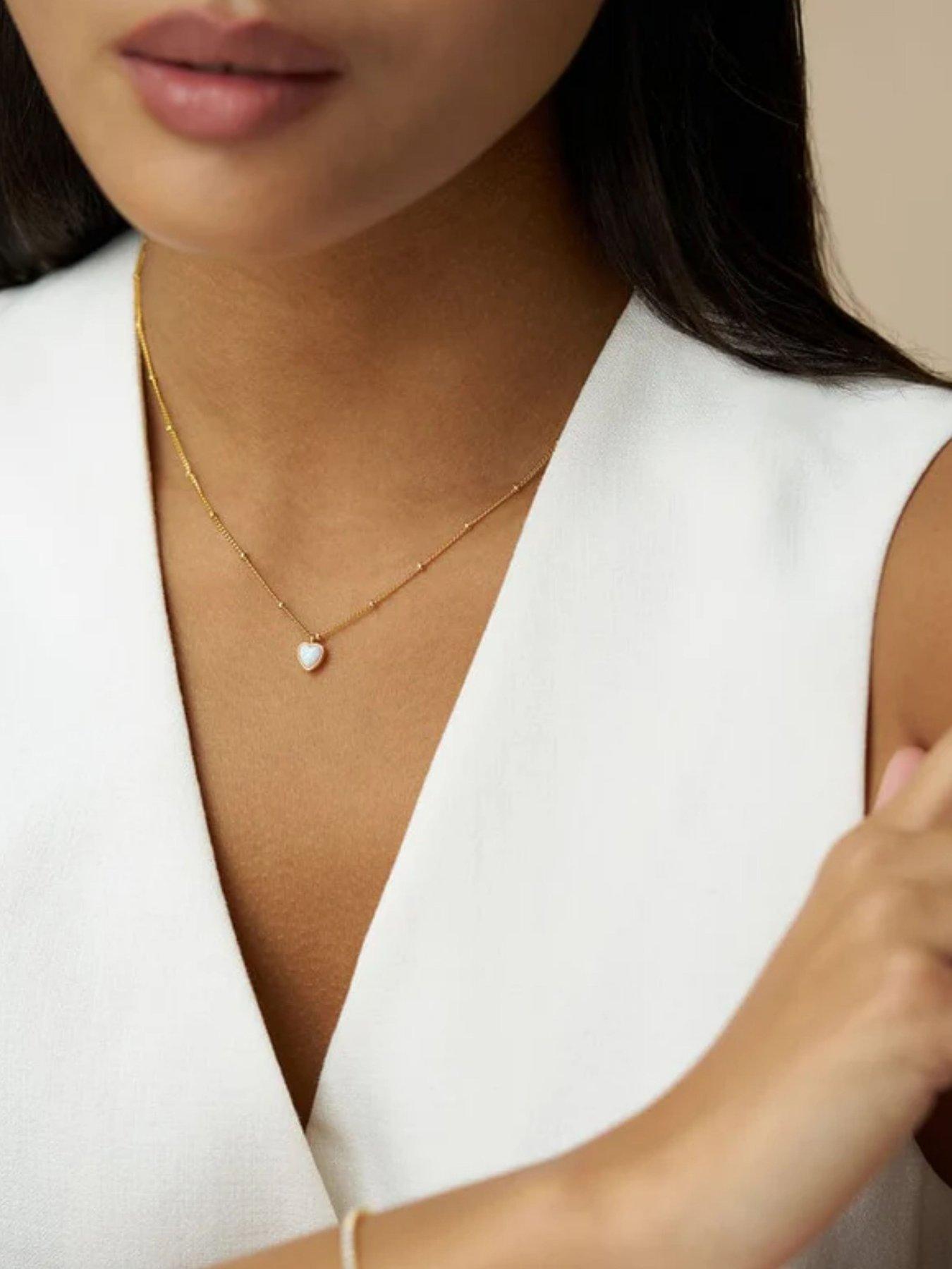 Orelia Opal Heart Charm Necklace