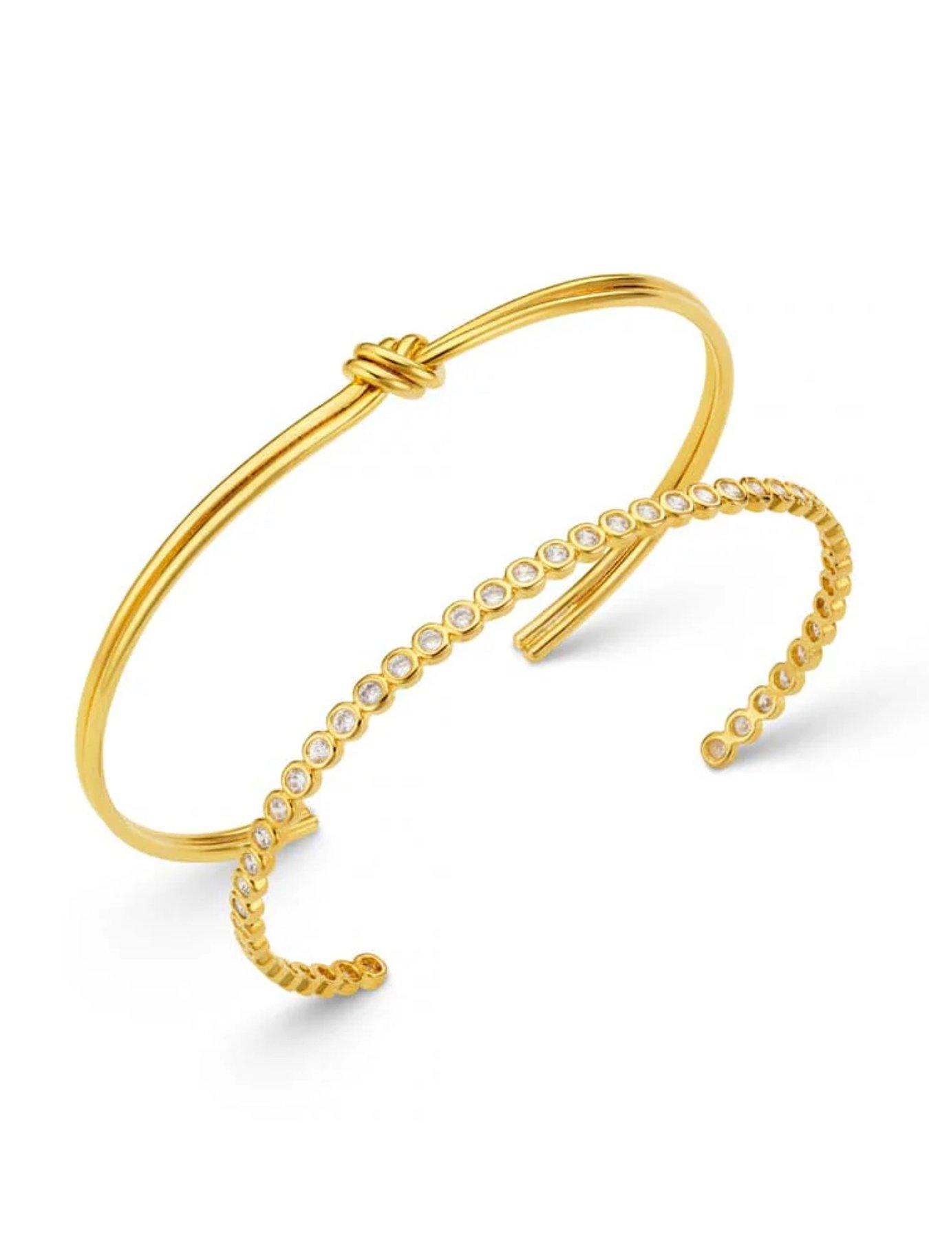 Image 2 of 3 of Orelia Linear Knot & Crystal Bangle 2 Pack