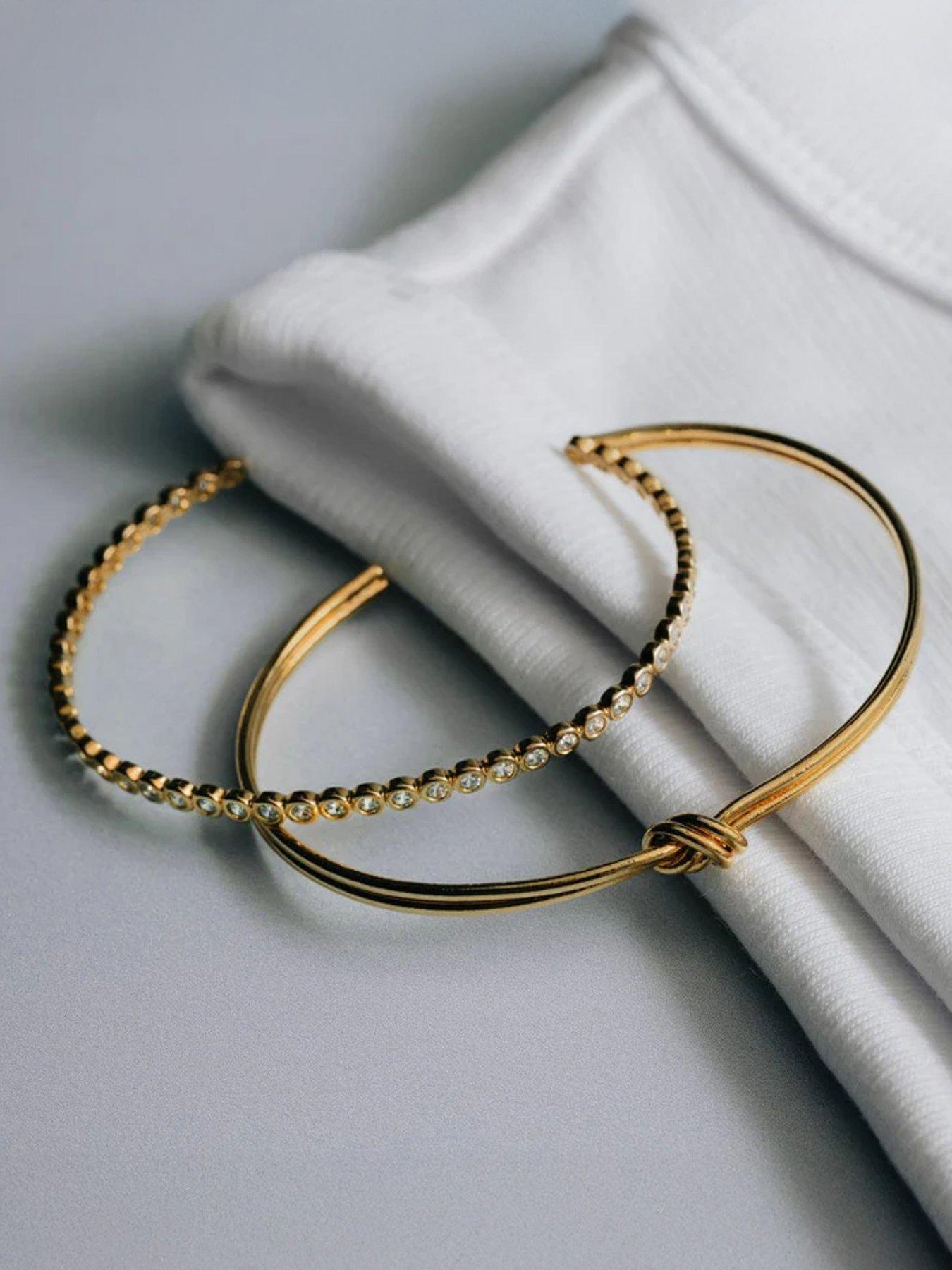 Image 3 of 3 of Orelia Linear Knot & Crystal Bangle 2 Pack