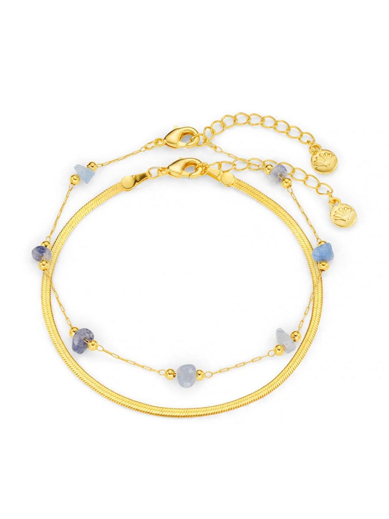  image of orelia-semi-p-chip-snake-chain-2-row-bracelet