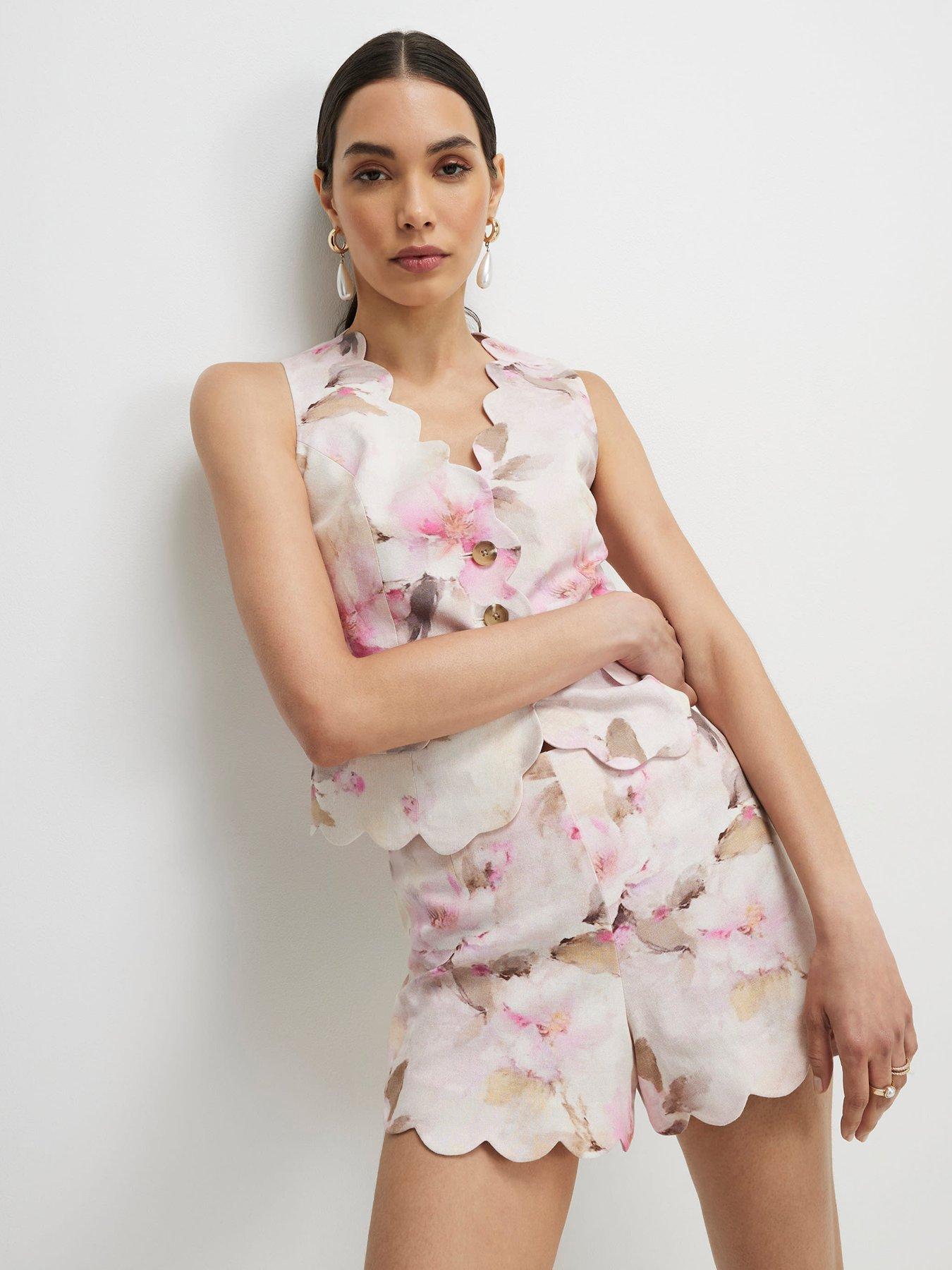 River Island Floral Scallop Linen Co-ord Short - Pink
