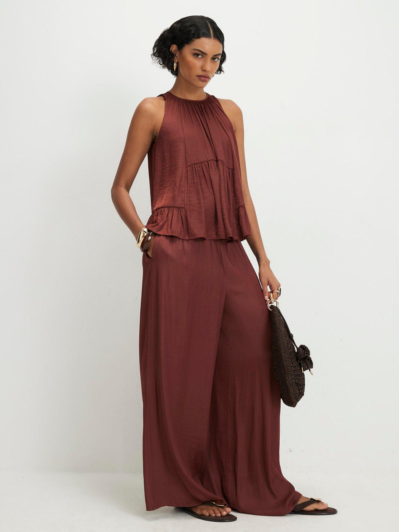 Image 3 of 4 of River Island Satin Airflow Top - Brown