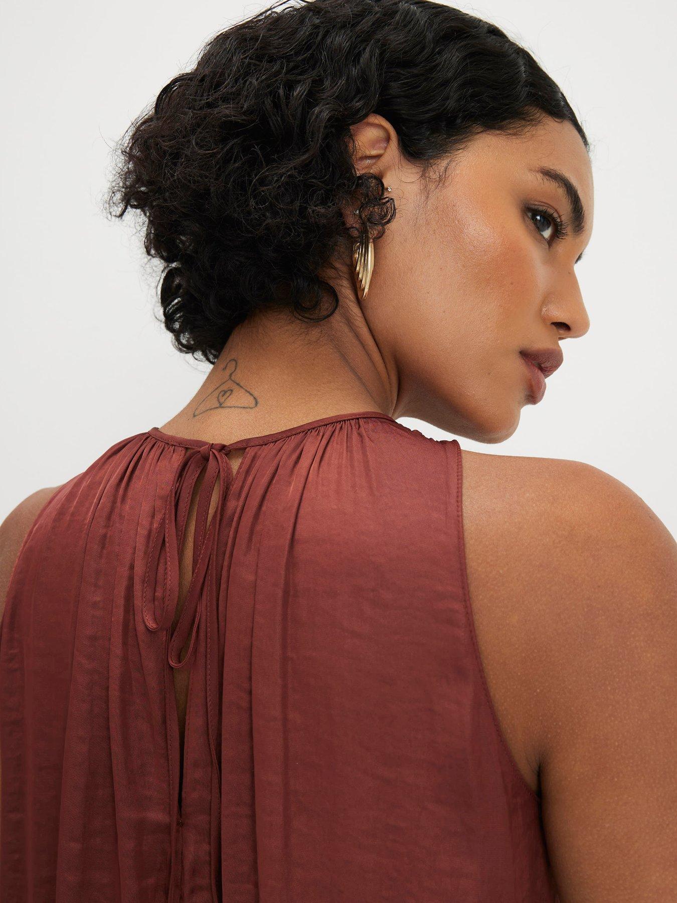 Image 4 of 4 of River Island Satin Airflow Top - Brown