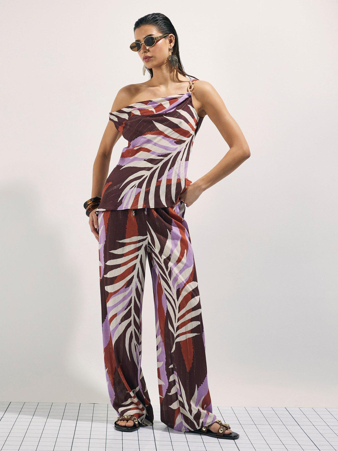  image of river-island-printed-leaf-co-ord-wide-leg-trouser-brown