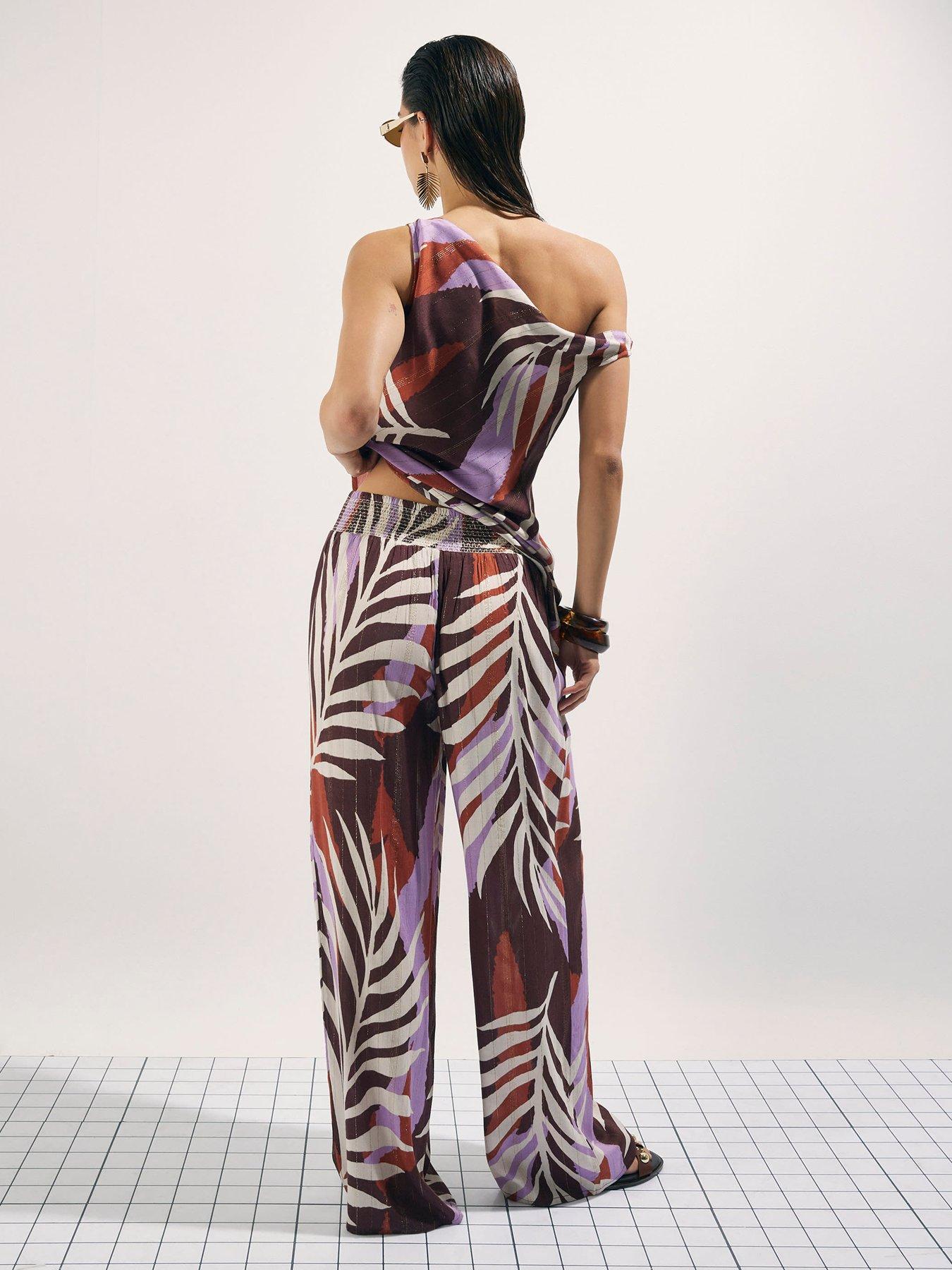  image of river-island-printed-leaf-co-ord-wide-leg-trouser-brown