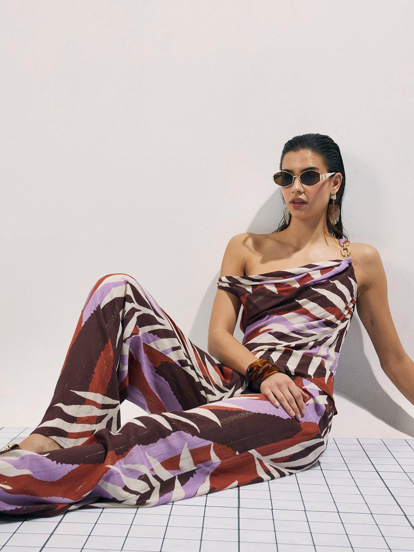  image of river-island-printed-leaf-co-ord-wide-leg-trouser-brown