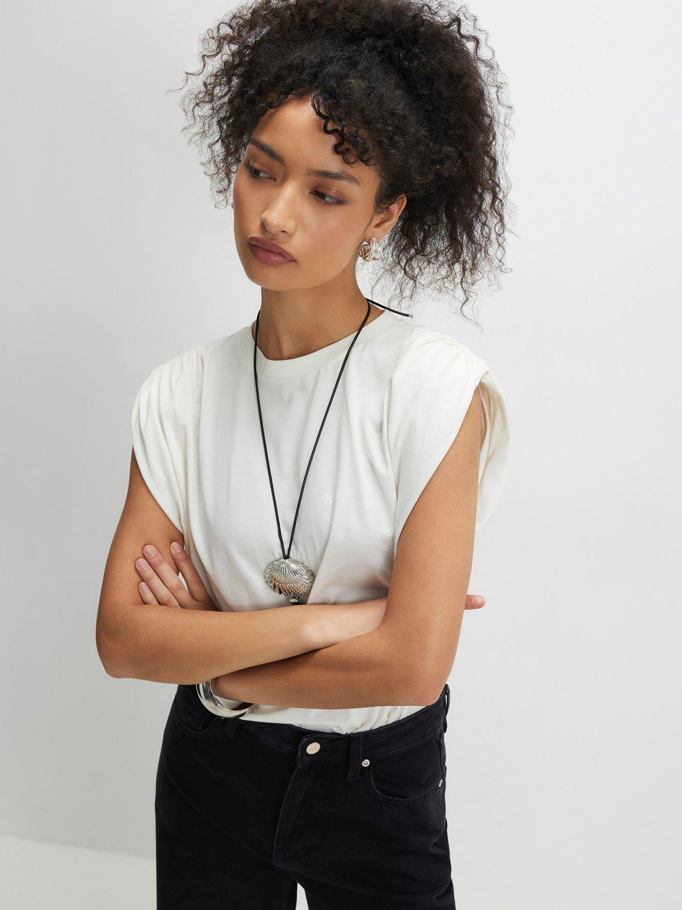 Image 1 of 6 of River Island Short Sleeve Ruched Shoulder Tee