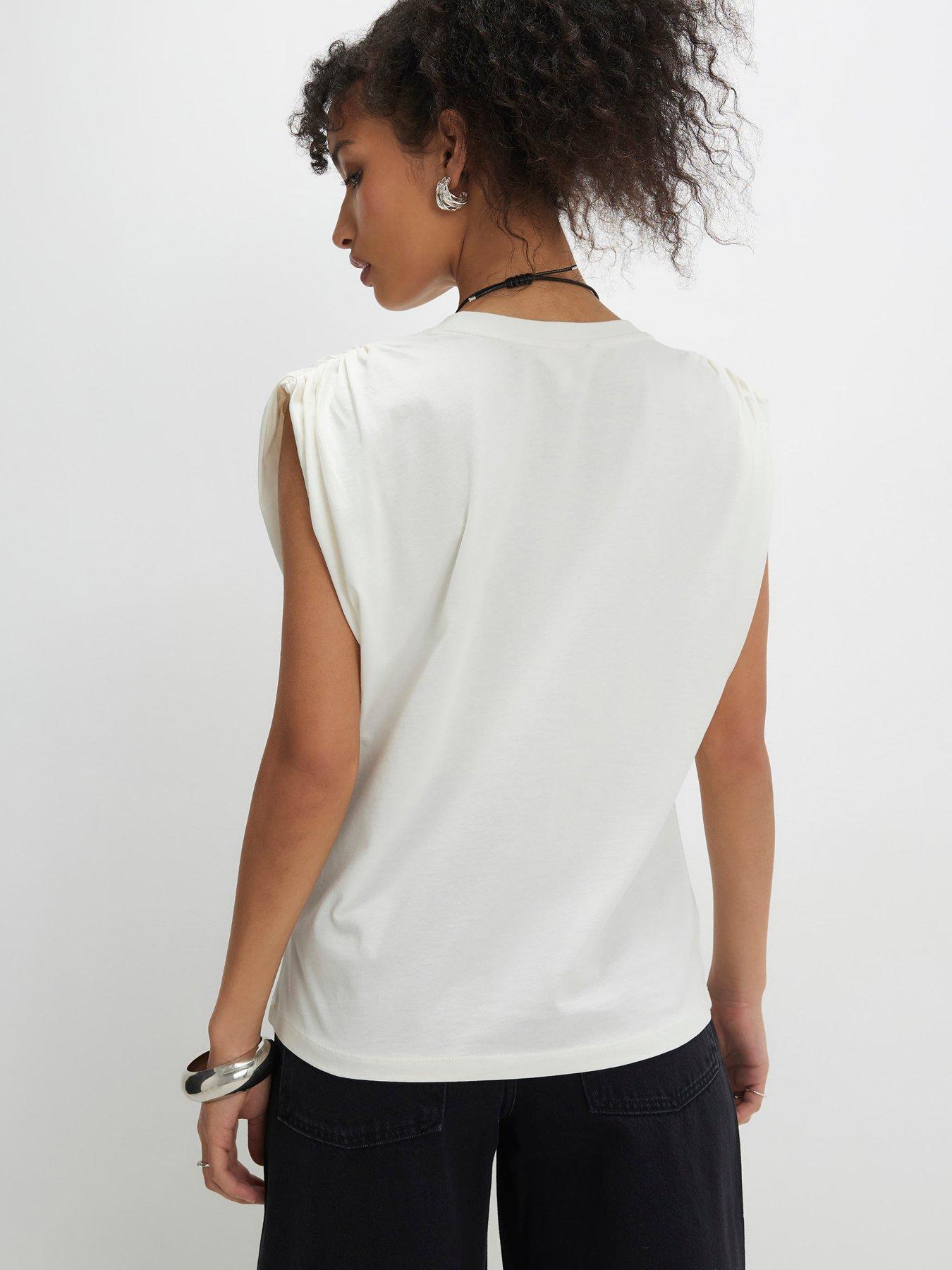 Image 2 of 6 of River Island Short Sleeve Ruched Shoulder Tee