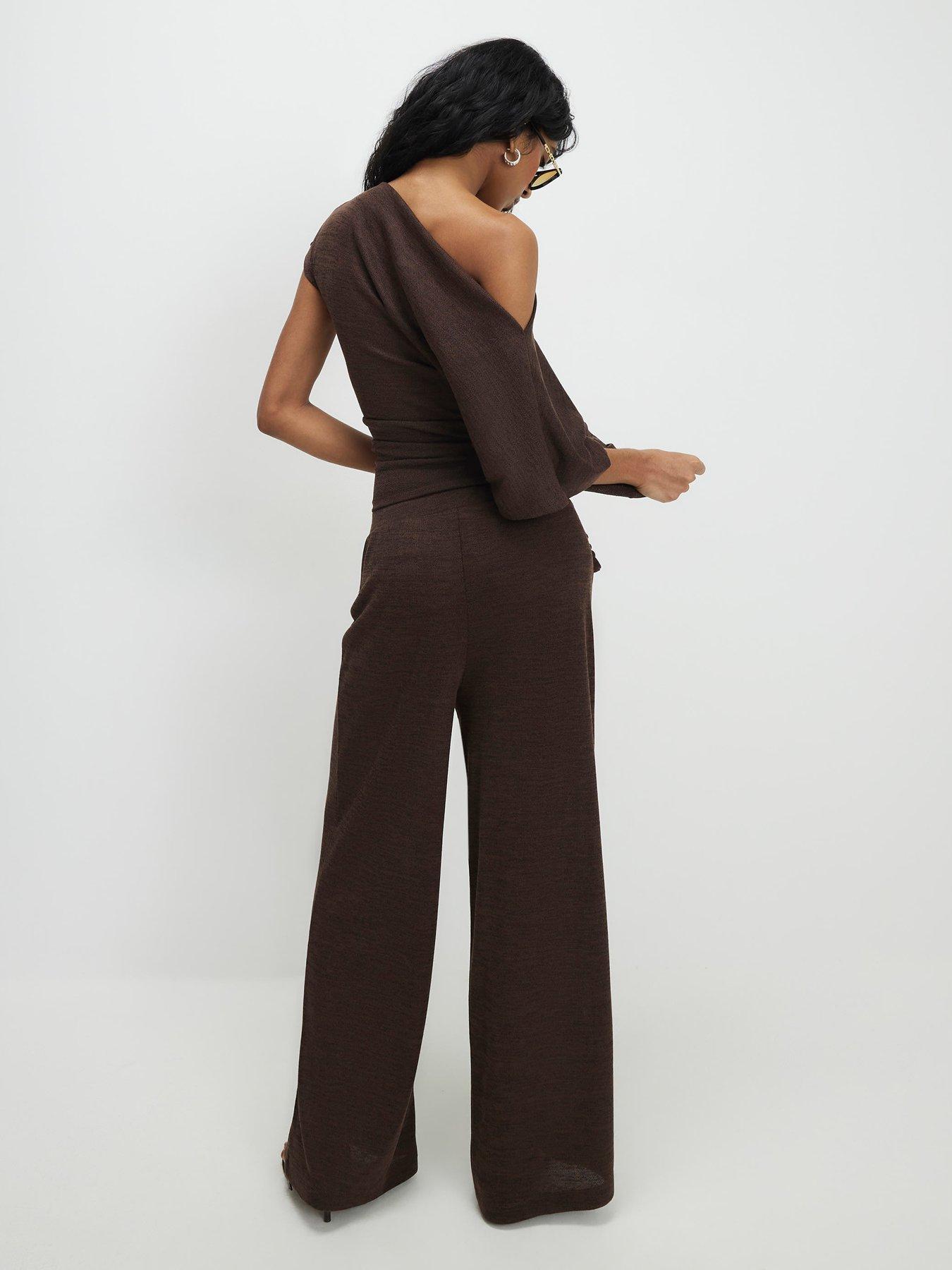 Image 2 of 4 of River Island Short Sleeve Banded Hem Drape Co-ord Top - Brown