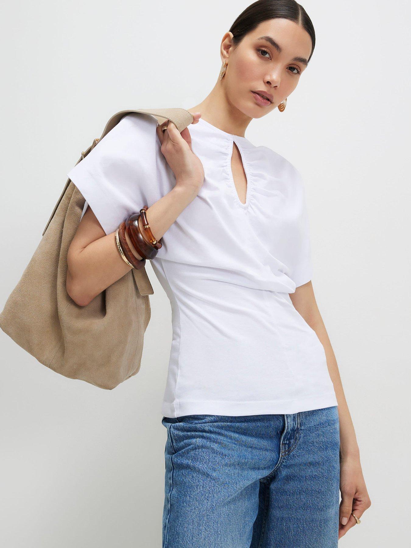 River Island Short Sleeve Angel Sleeve Cut Out T-Shirt - White