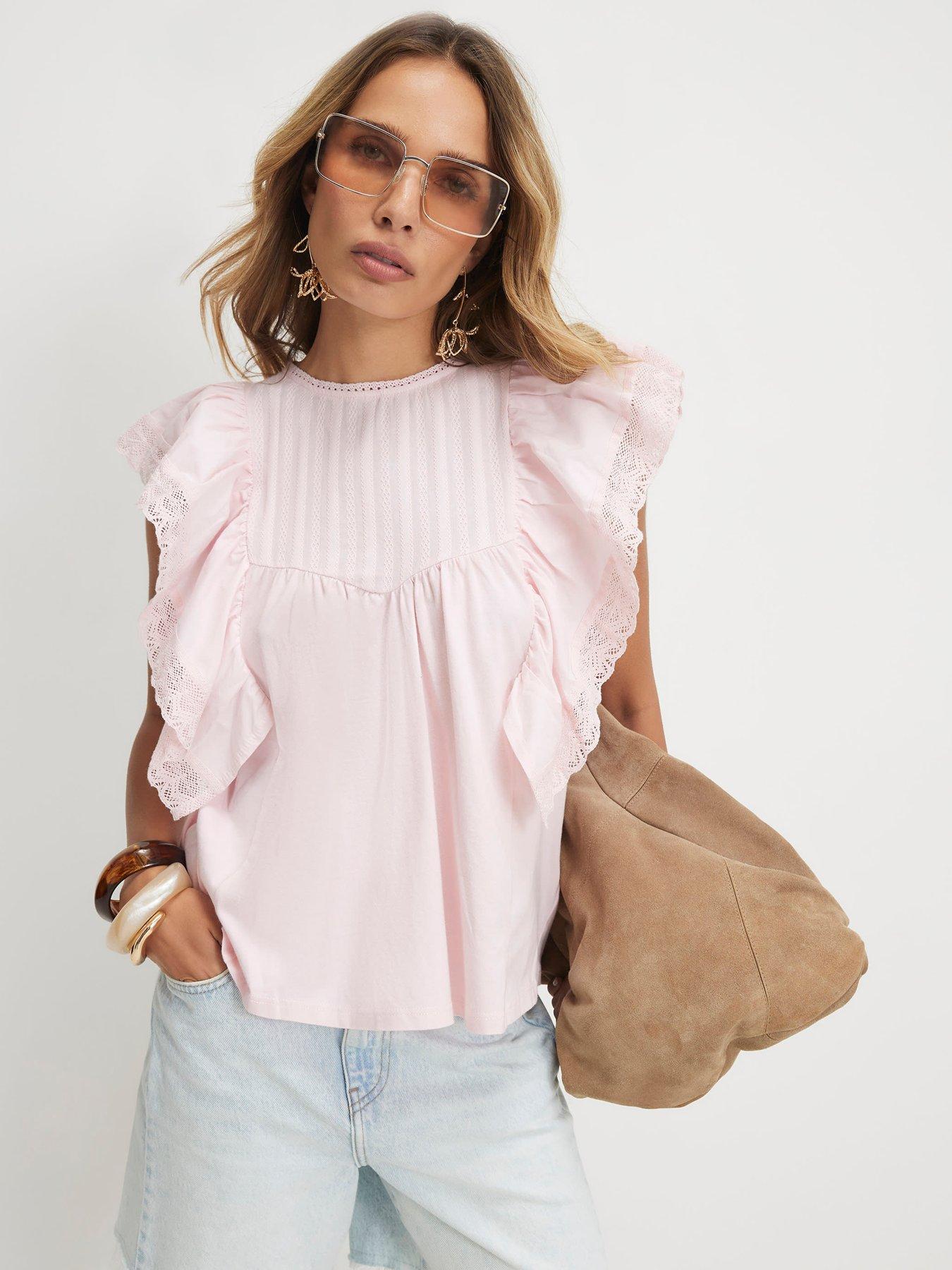 River Island Short Victoriana Frill Blouse - Pink