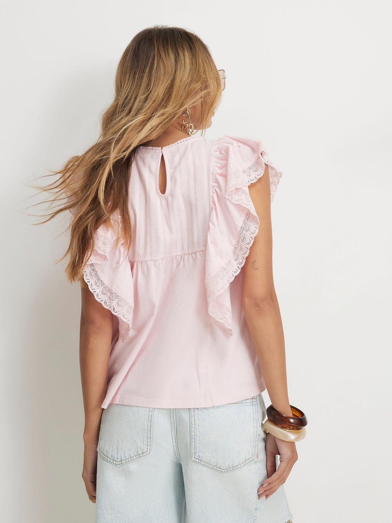 Image 2 of 6 of River Island Short Victoriana Frill Blouse - Pink