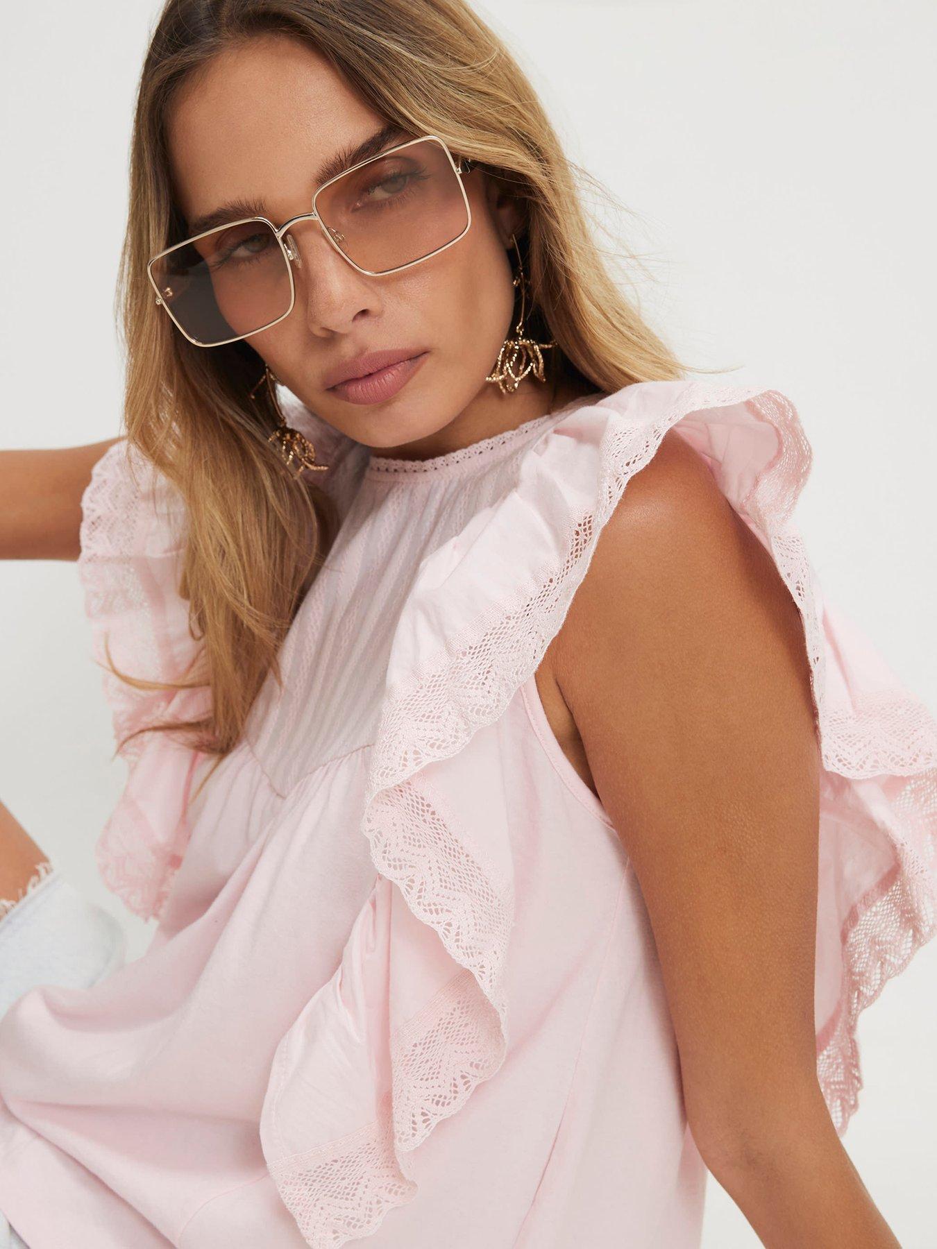 Image 4 of 6 of River Island Short Victoriana Frill Blouse - Pink