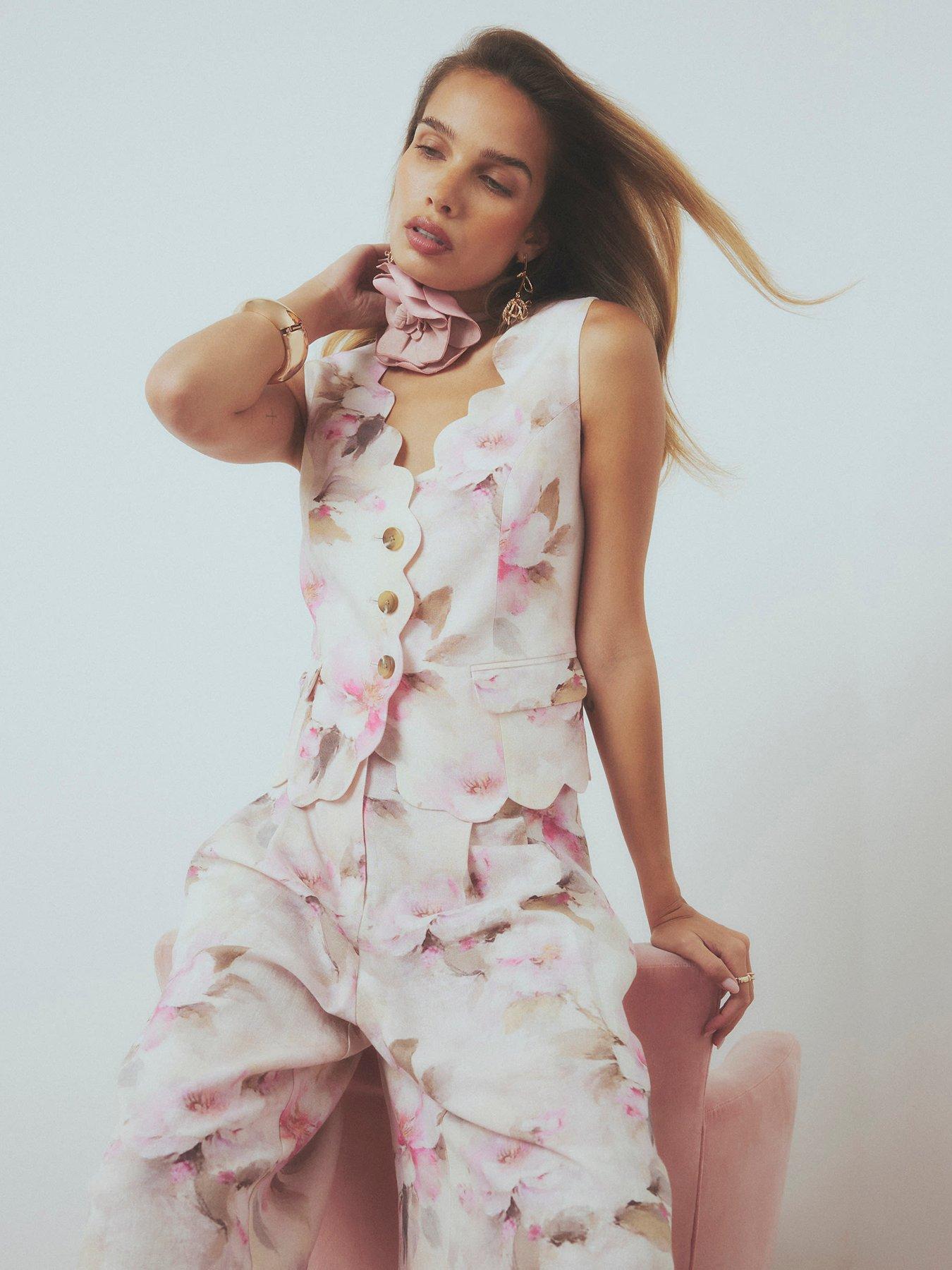 River Island Floral Scallop Linen Co-ord Waistcoat - Pink