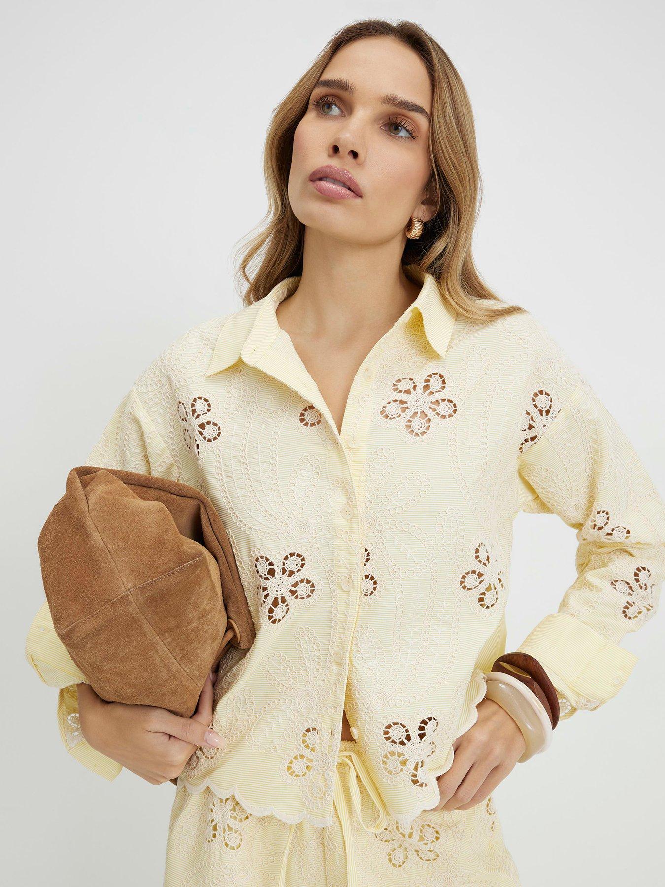 River Island Lace Cutwork Co-ord Shirt - Yellow