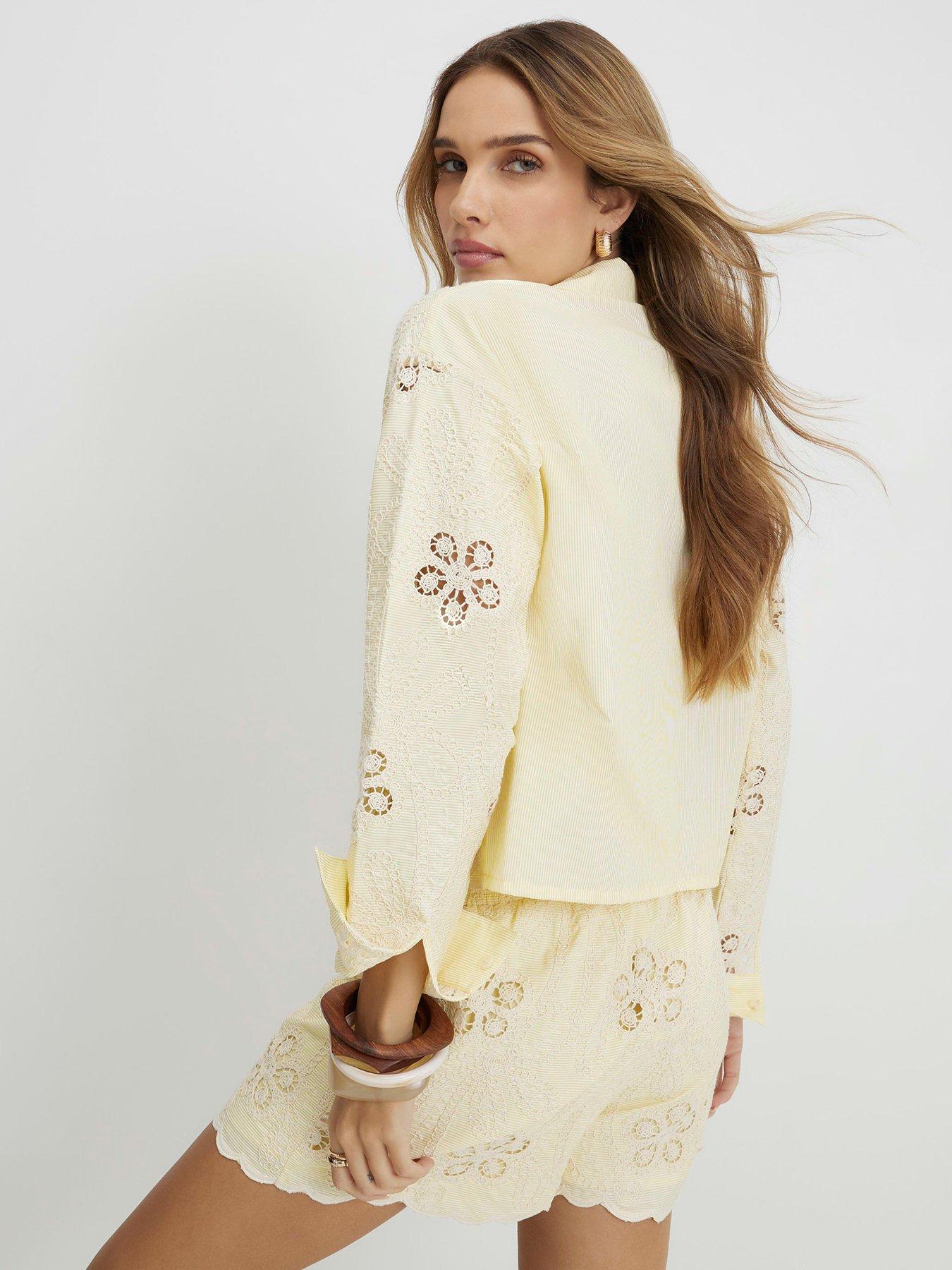 Image 2 of 4 of River Island Lace Cutwork Co-ord Shirt - Yellow