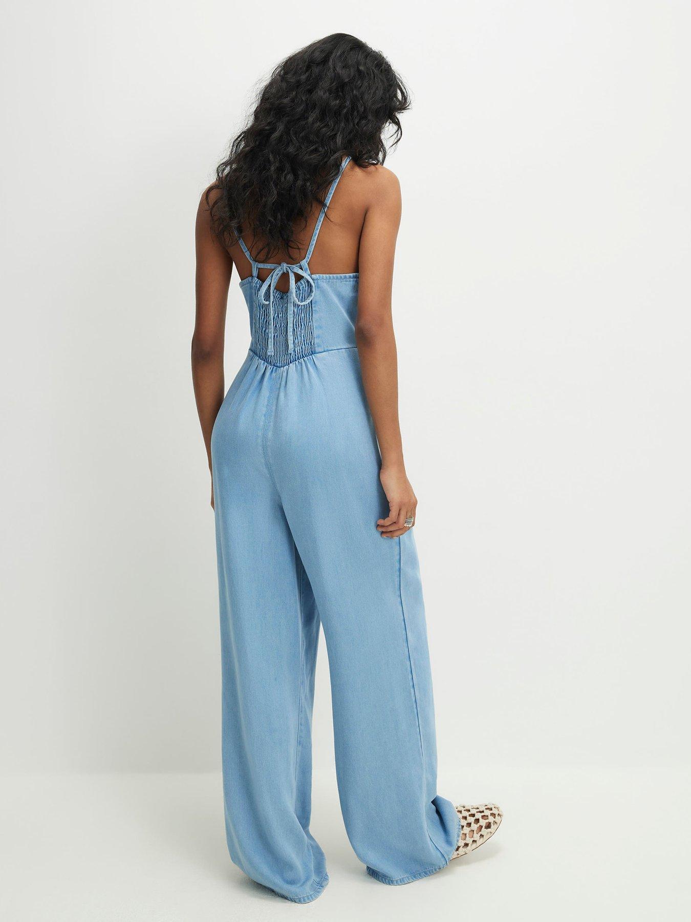 Image 2 of 6 of River Island Porto Boat Neck Wide Jumpsuit - Blue