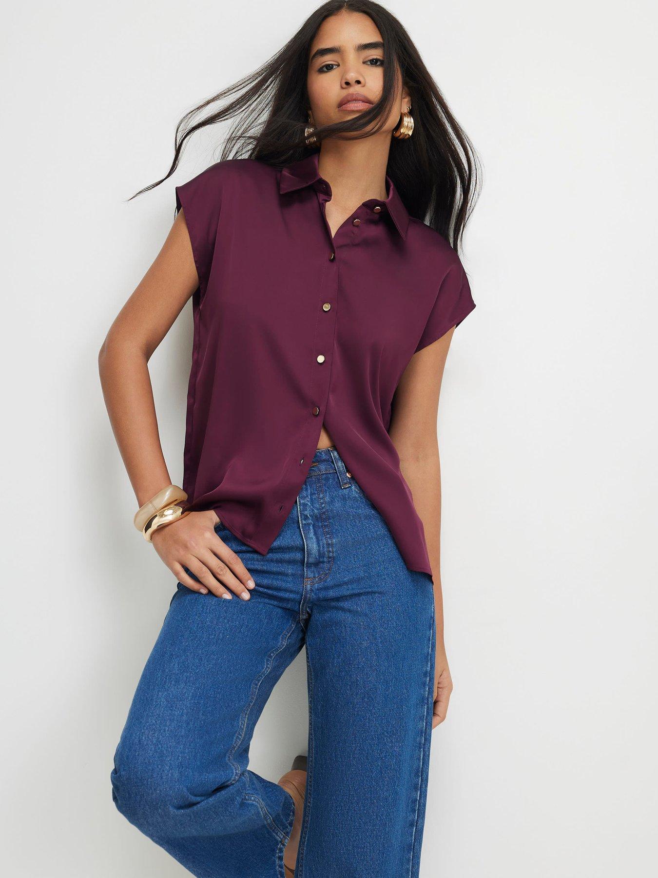 River Island Satin Short Sleeve Shirt - Red