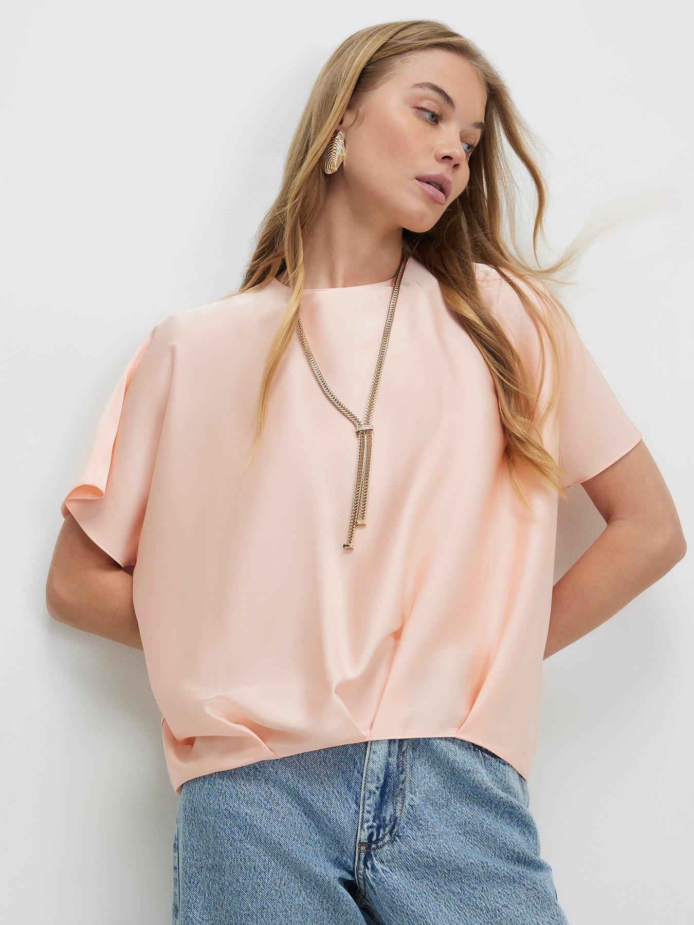 River Island Tuck Hem Satin T Shirt - Pink