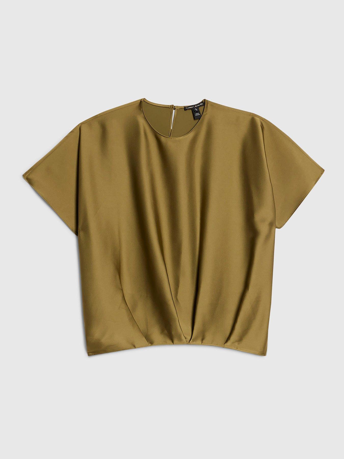 Image 5 of 6 of River Island Tuck Hem Satin T Shirt - Green